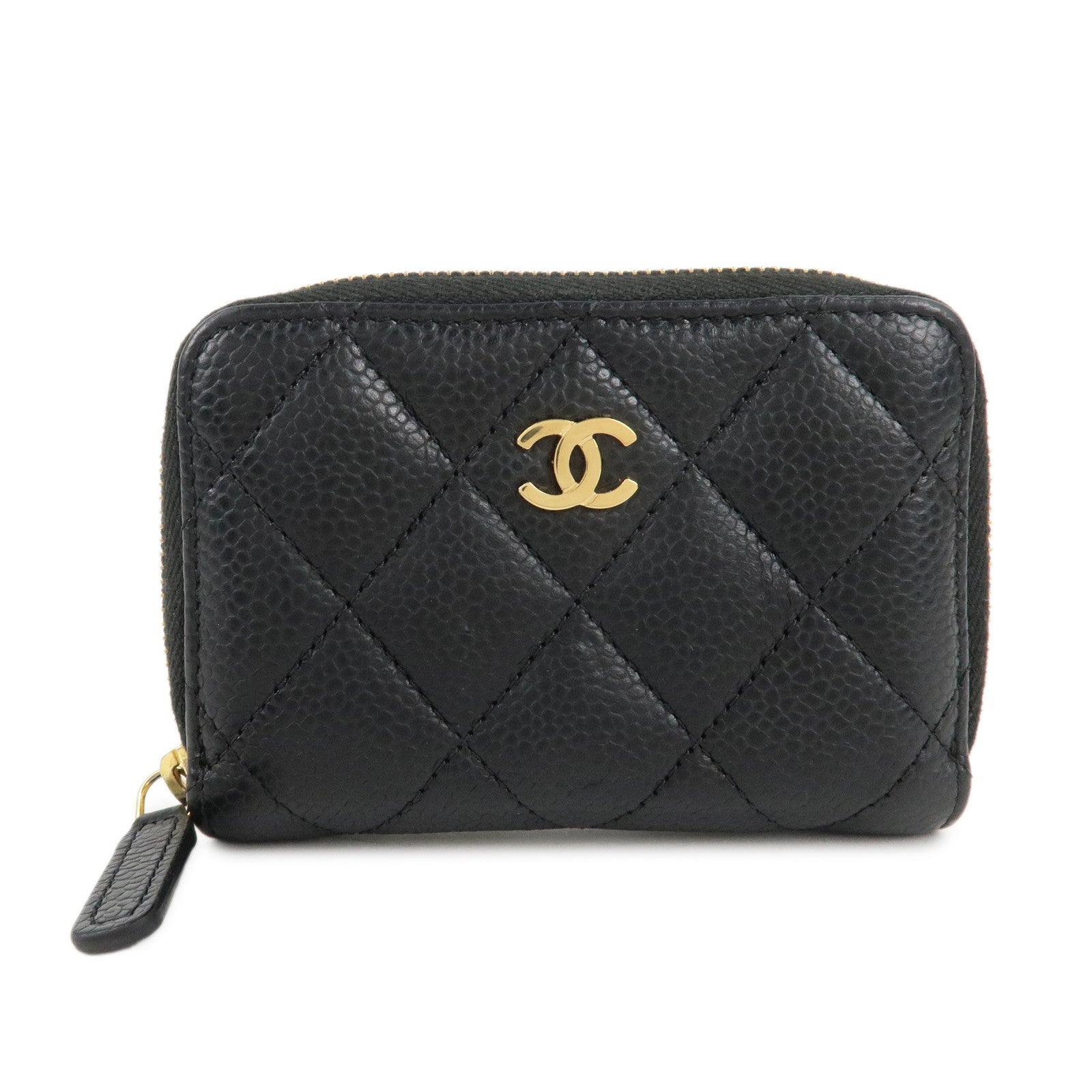 CHANEL-Matelasse-Caviar-Skin-Zipper-Around-Coin-Case-Black-AP0216