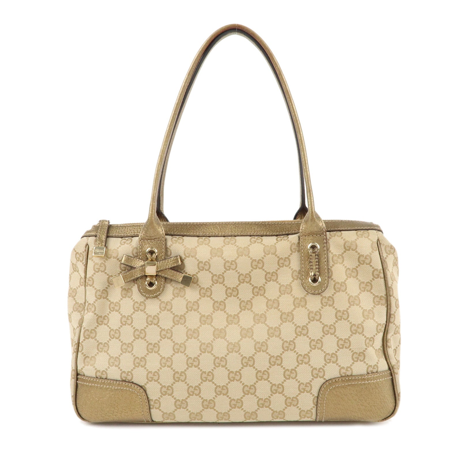 GUCCI-Princy-Sherry-GG-Canvas-Leather-Tote-Bag-Gold-177052