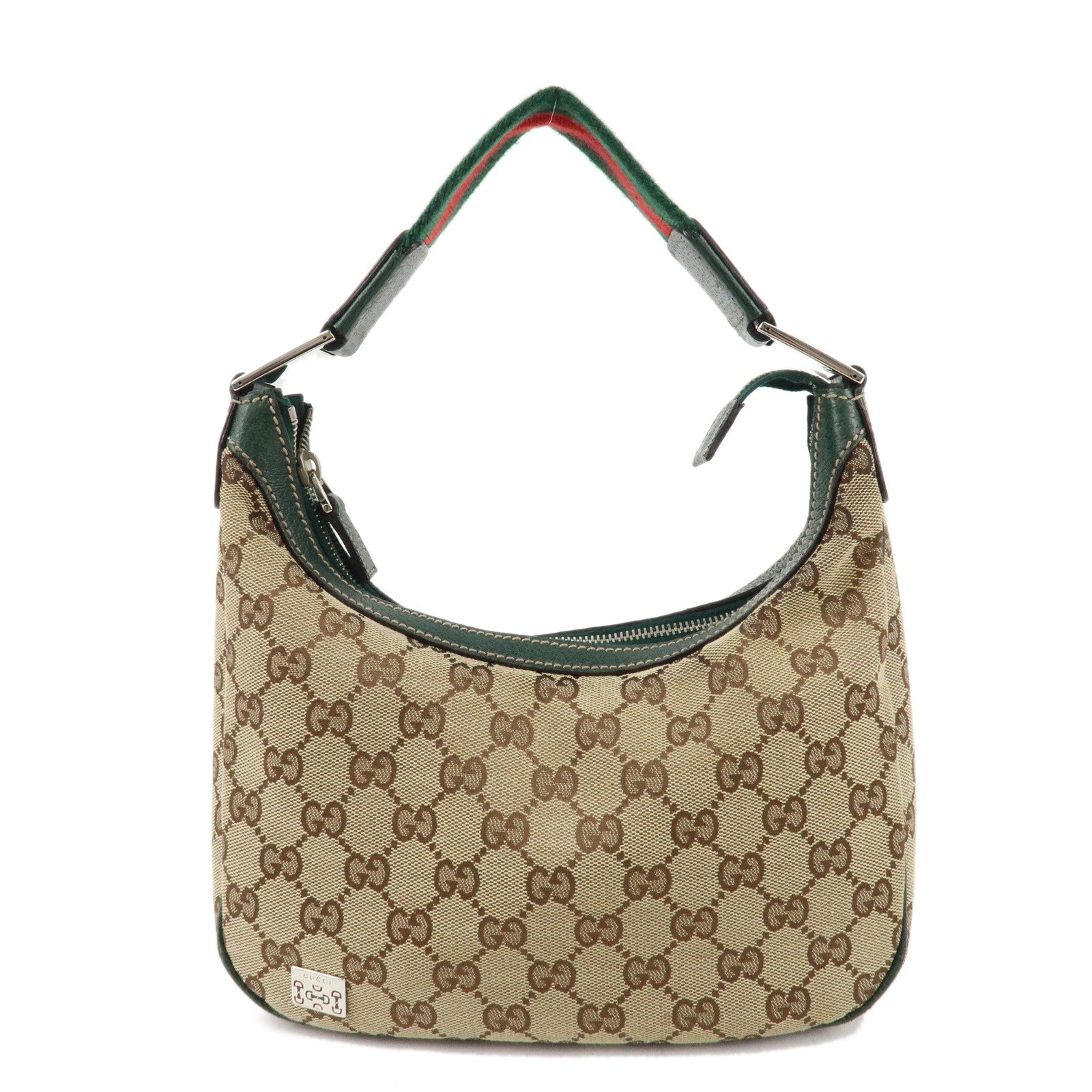 GUCCI-Sherry-GG-Canvas-Leather-Shoulder-Bag-Beige-Green-145811