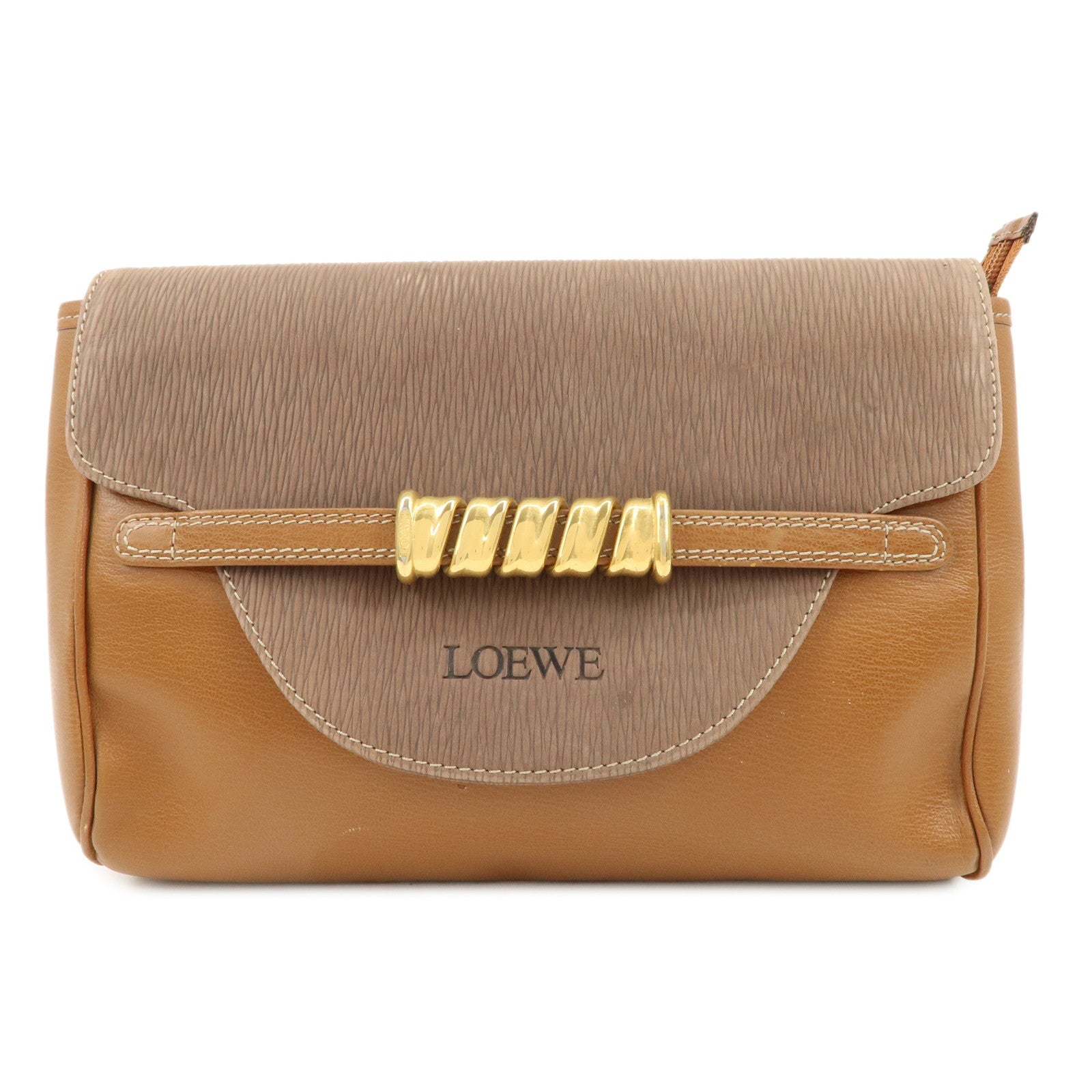 LOEWE-Velazquez-Leather-Clutch-Bag-Brown-Gold-Hardware