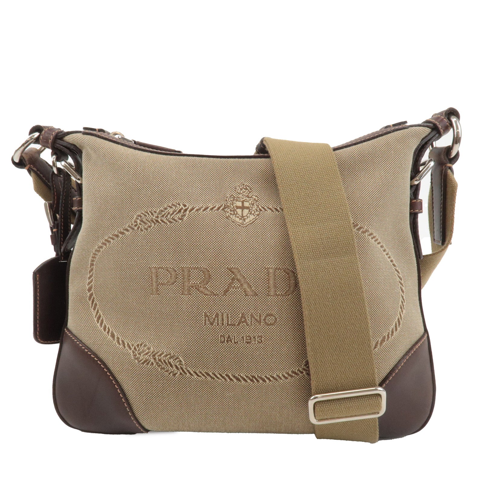 PRADA-Logo-Jacquard-Leather-Shoulder-Bag-Beige-Brown-BT0534