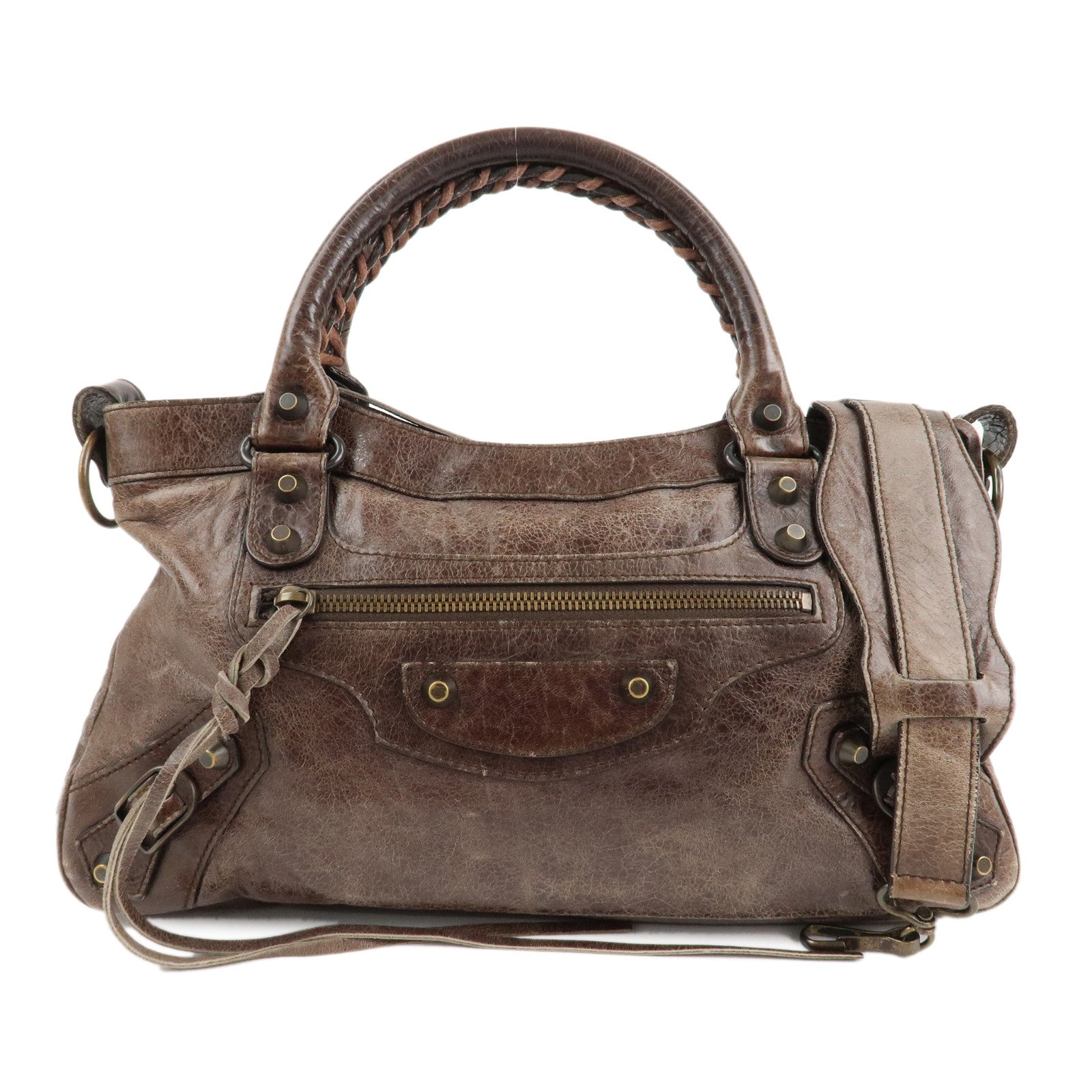 BALENCIAGA-The-First-Leather-2Way-Bag-Hand-Bag-Brown-103208