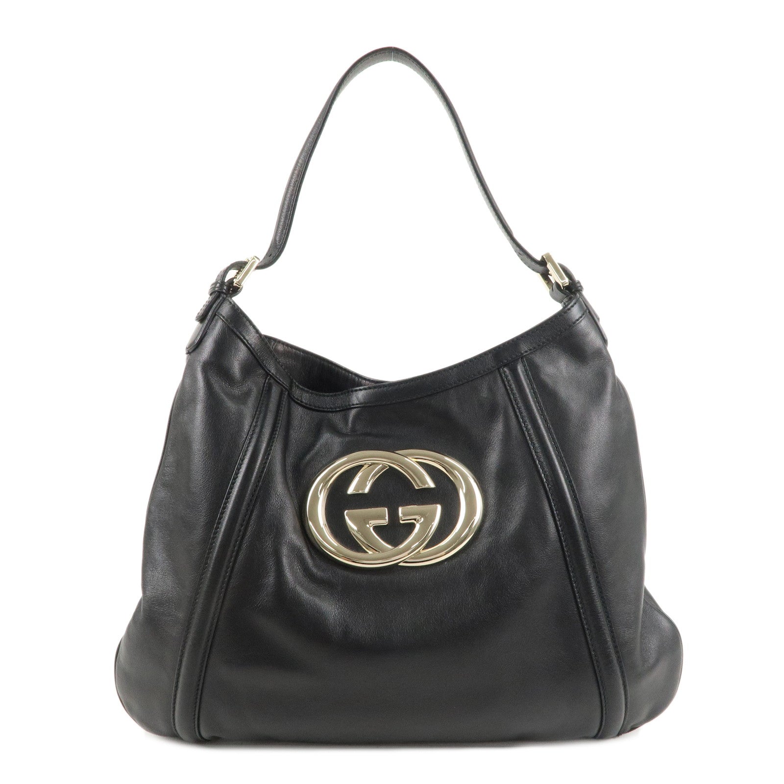 GUCCI-Interlocking-G-Leather-One-Shoulder-Bag-Black-162740