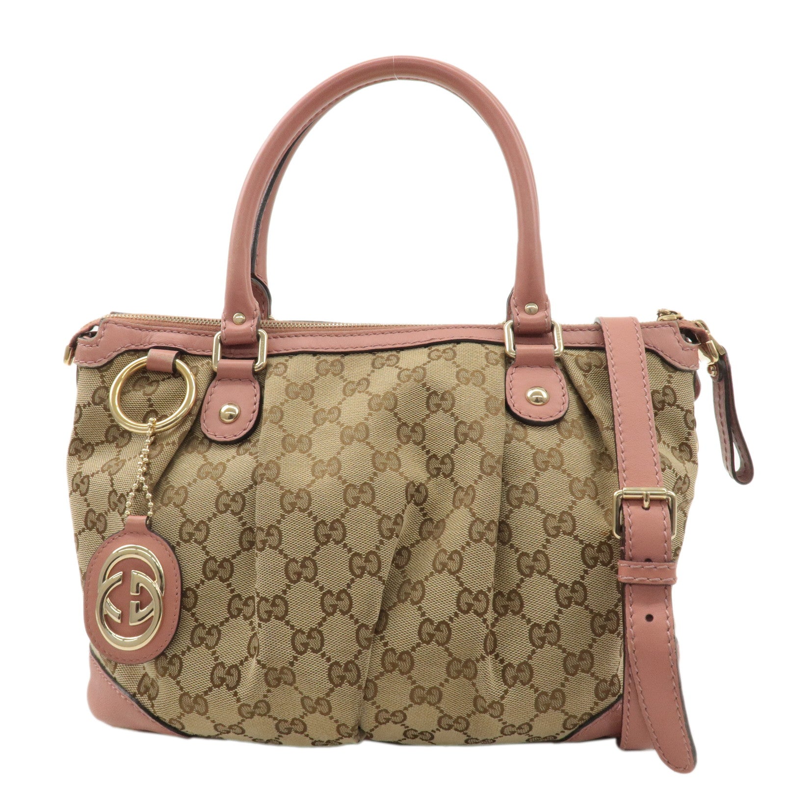 GUCCI-Sukey-GG-Canvas-Leather-2Way-Shoulder-Bag-Pink-Beige-247902