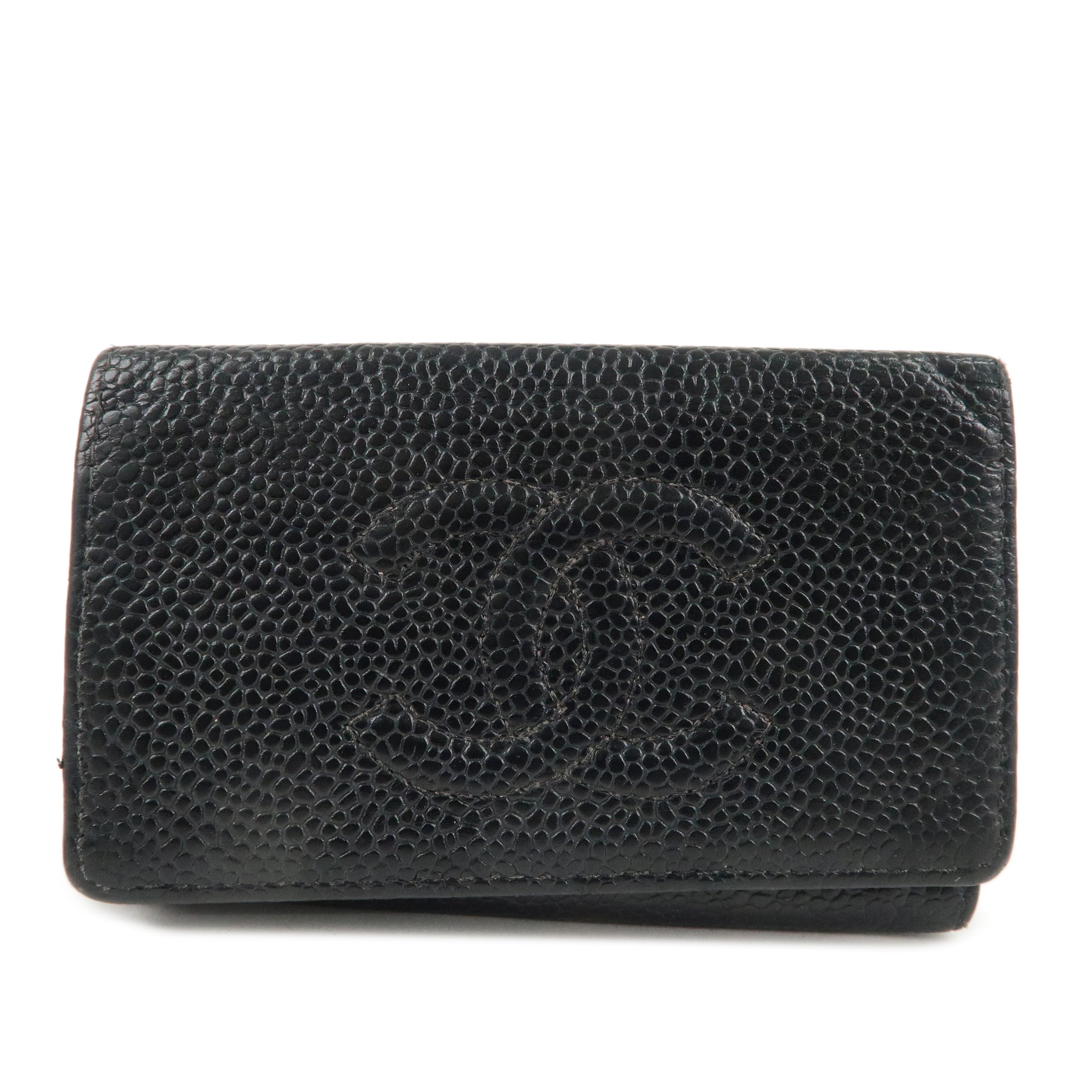 CHANEL Caviar Skin Coco Mark 6 Ring Key Case Black A13502