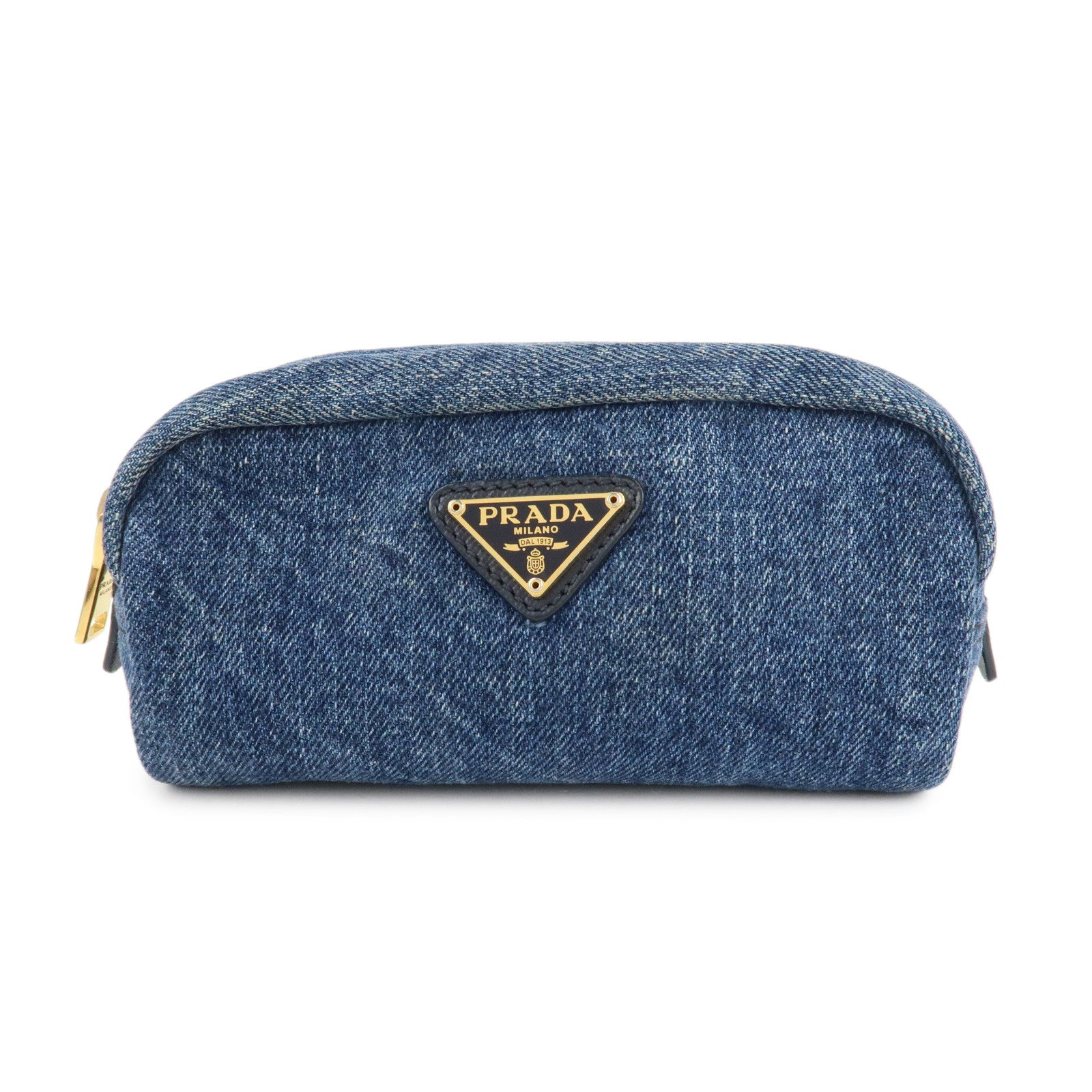 PRADA-Logo-Canvas-Leather-Pouch-Cosmetic-Pouch-Blue-1NA175