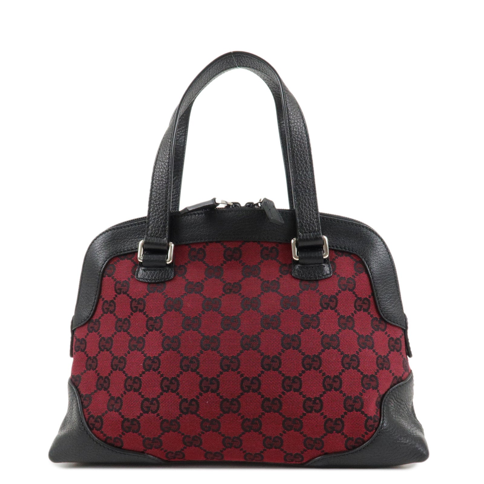 GUCCI-GG-Canvas-Leather-Tote-Bag-Hand-Bag-Black-Red-272378