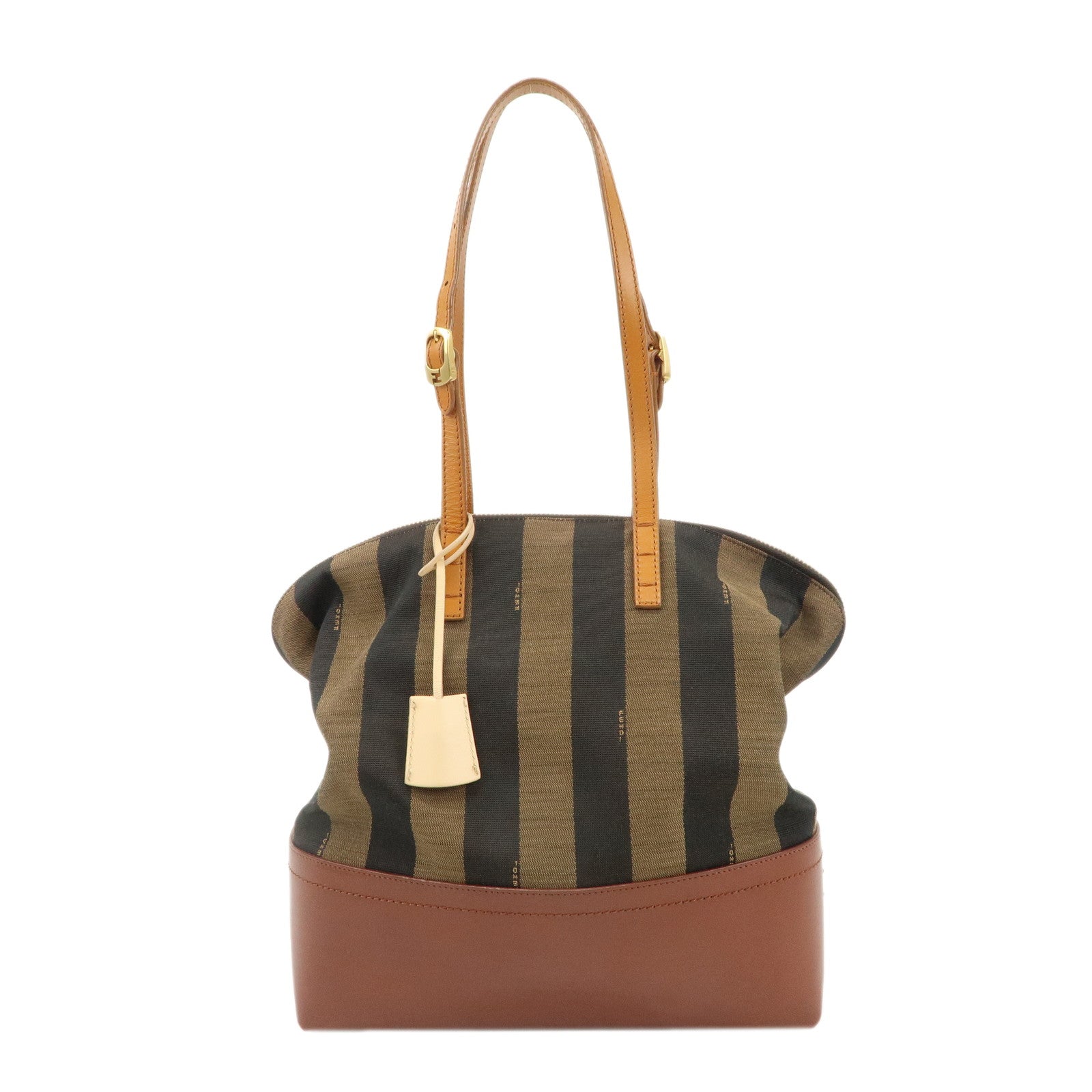 FENDI-Pequin-Canvas-Leather-Tote-Bag-Brown-Black-8BN232