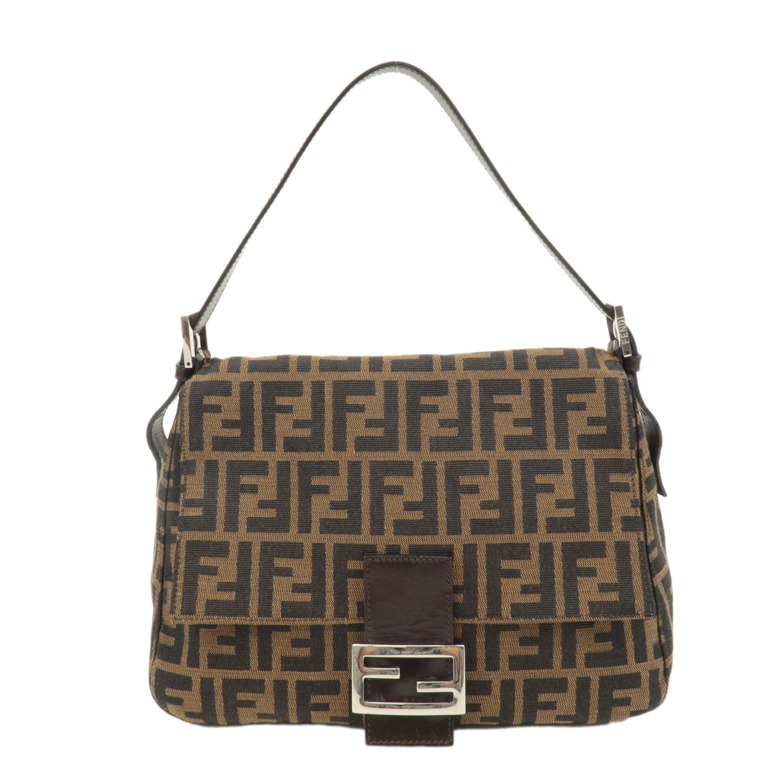 FENDI-Mamma-Baguette-Zucca-Canvas-Leather-Bag-Brown-Black-26325