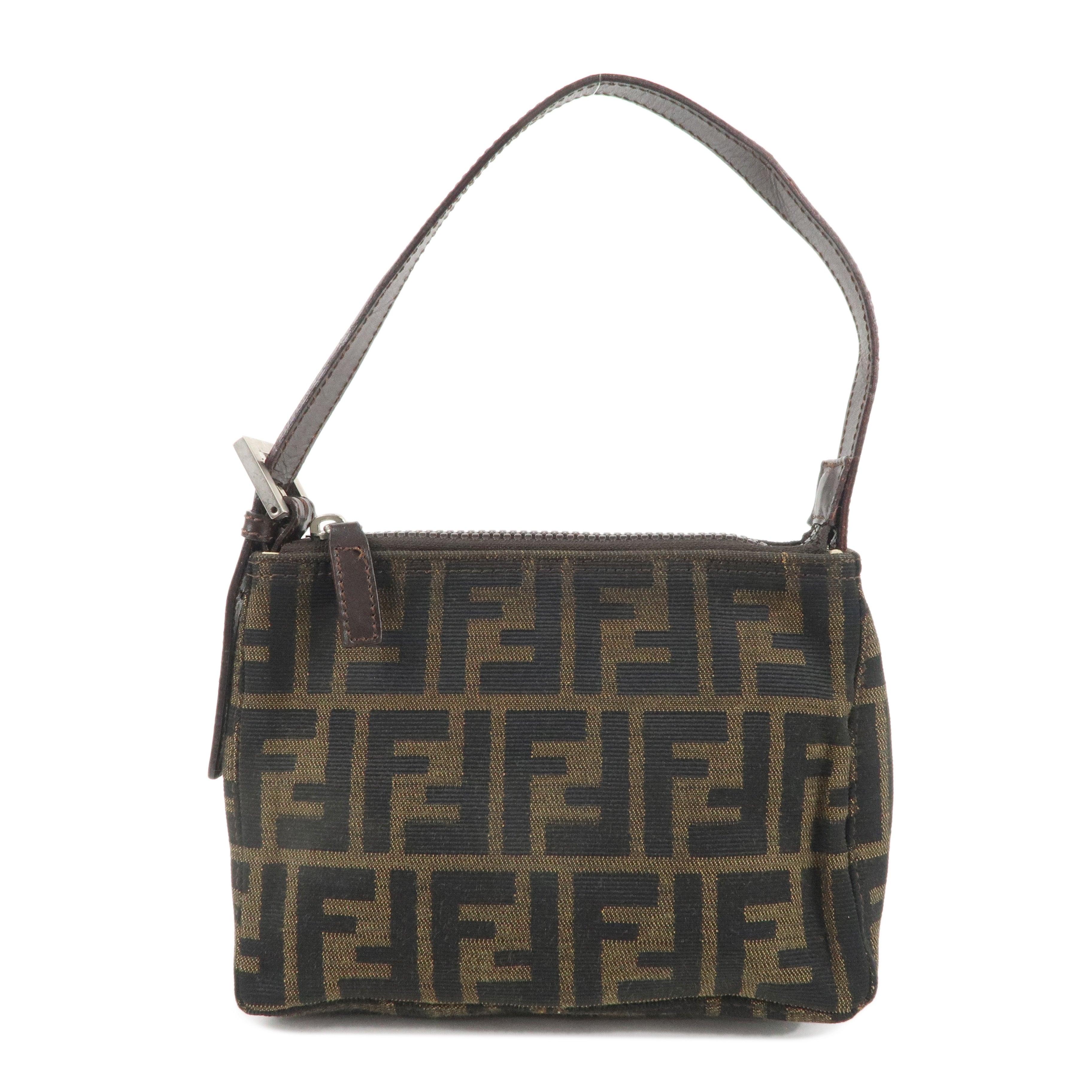 FENDI Zucca Canvas Leather One Shoulder Bag Brown Black