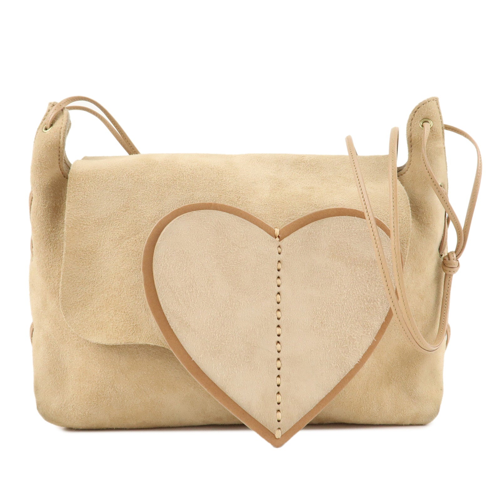 GUCCI-Suede-Leather-Heart-Shoulder-Bag-Beige-95107