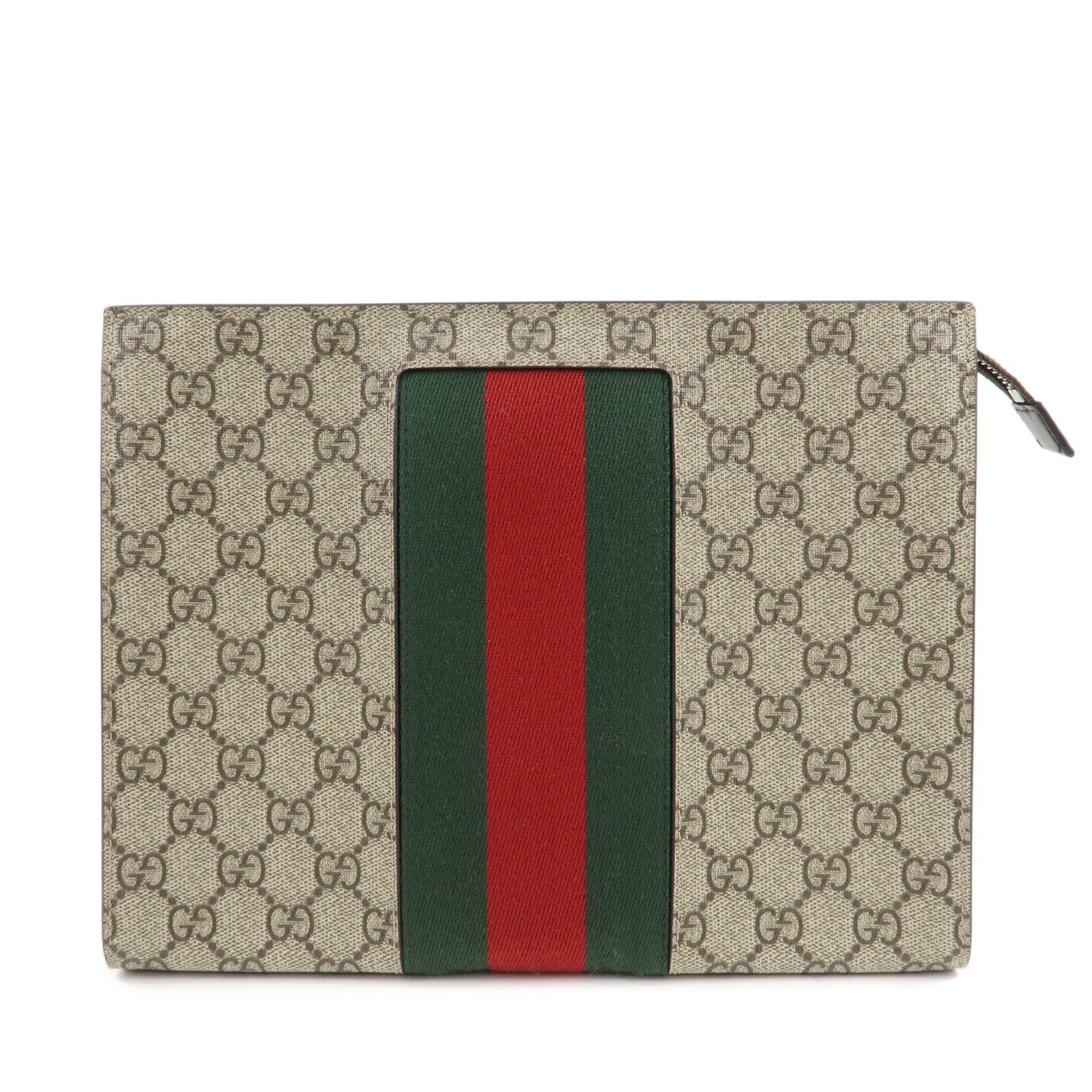 GUCCI-Sherry-GG-Supreme-Leather-Clutch-Bag-Beige-Brown-475316