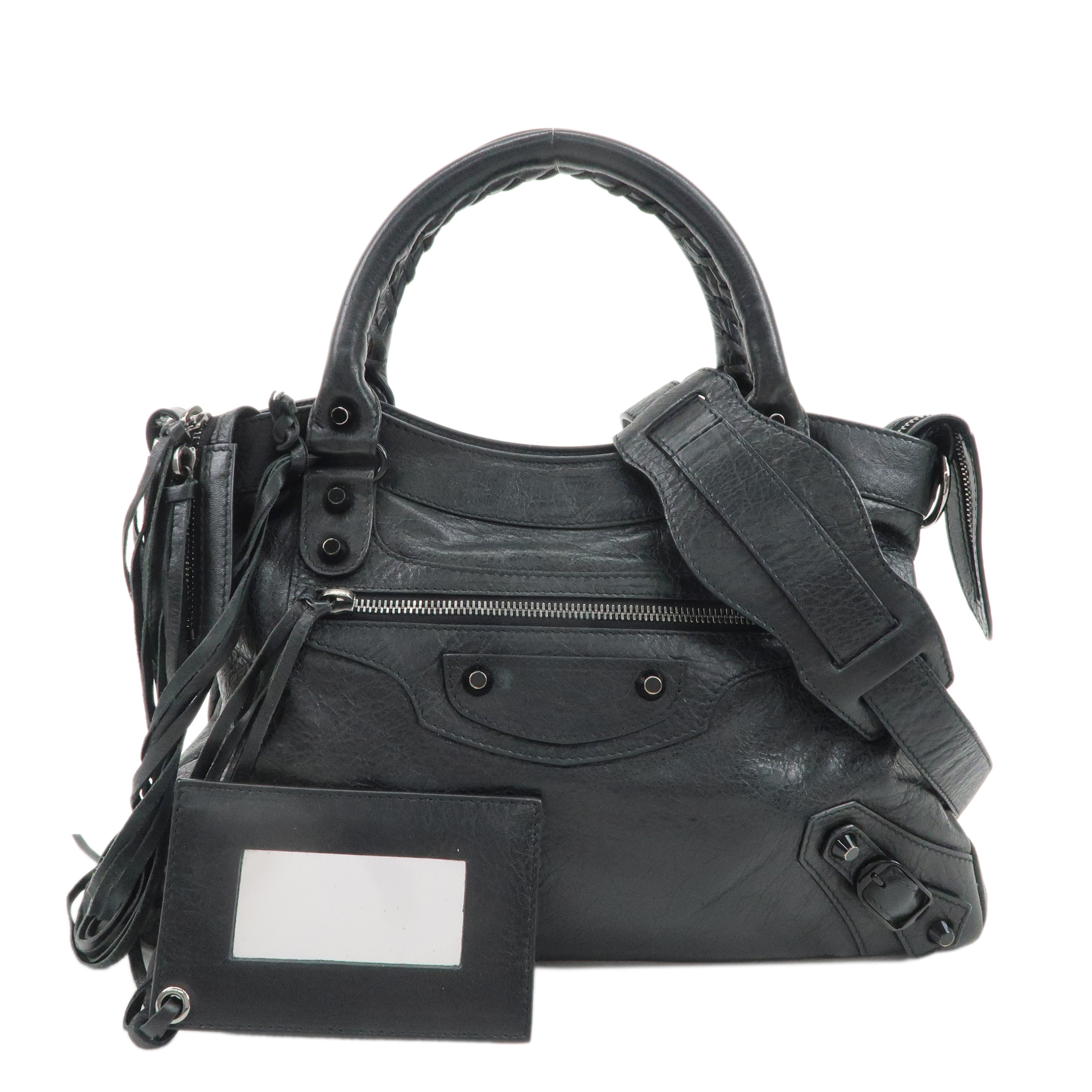 BALENCIAGA-The-Town-Leather-2Way-Hand-Shoulder-Bag-Black-240579