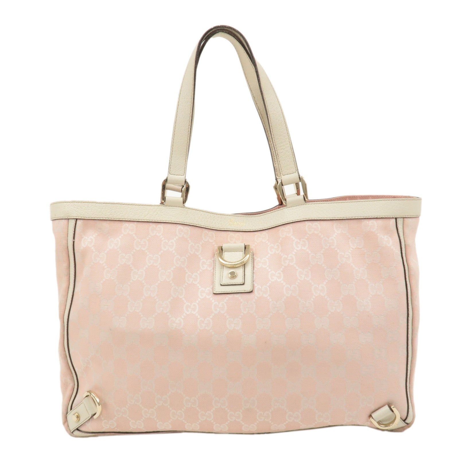 GUCCI Abbey Line GG Canvas Leather Tote Bag Pink Ivory 141472