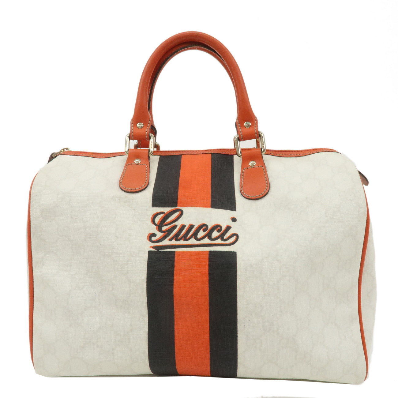 GUCCI-Joyline-GG-Supreme-Leather-Boston-Bag-Orange-Ivory-189895