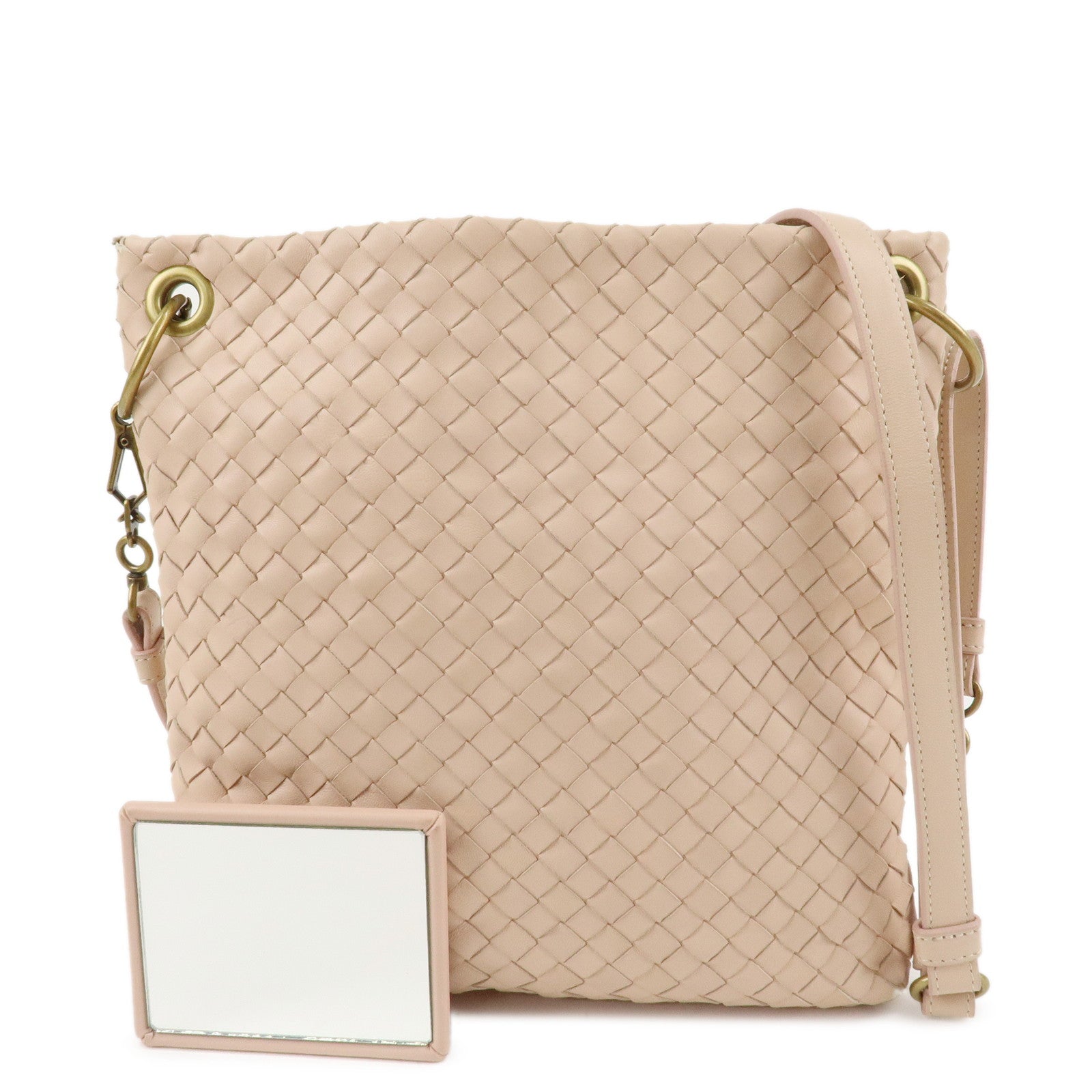 BOTTEGA-VENETA-Intrecciato-Leather-Shoulder-Bag-Pink-Beige-179330