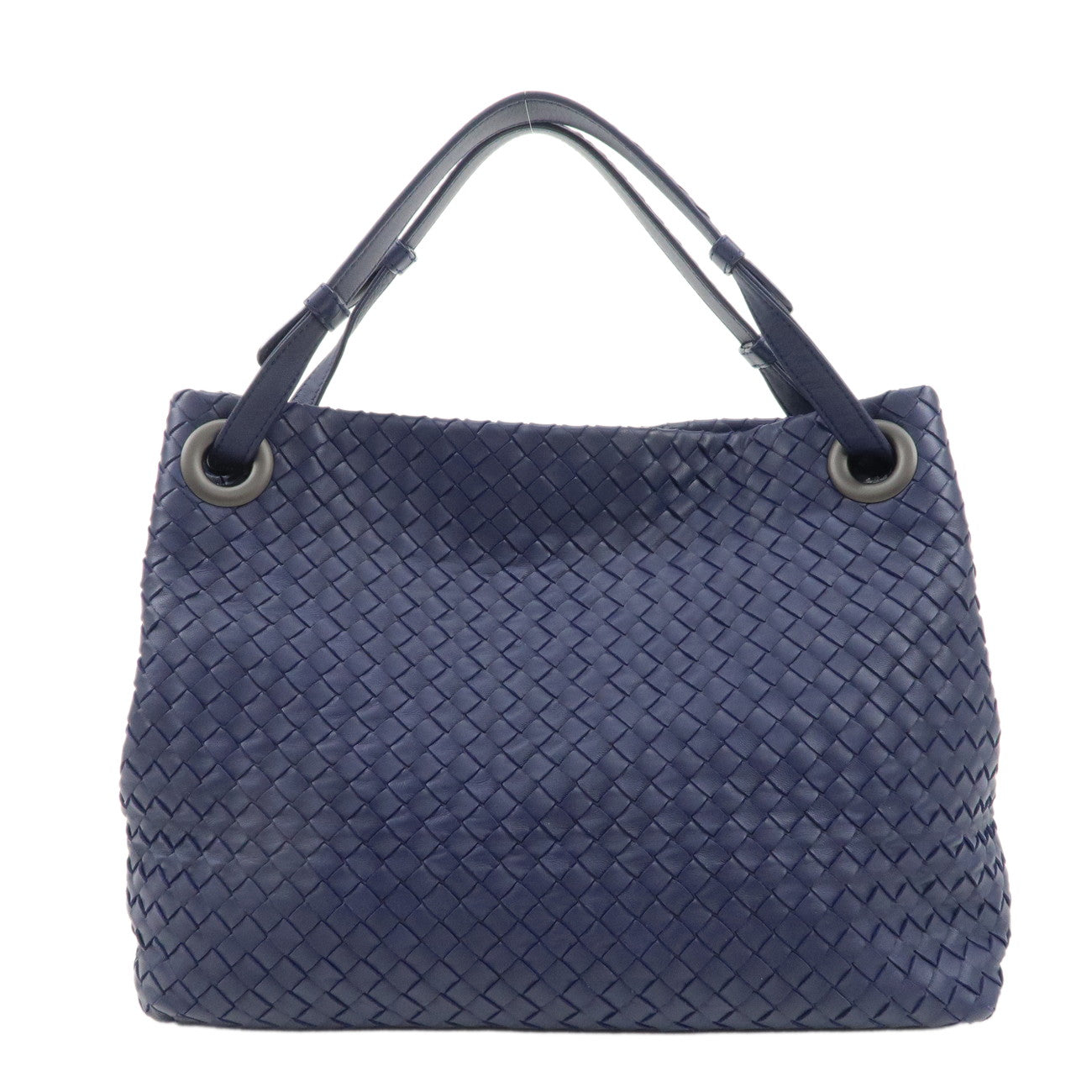 BOTTEGA-VENETA-Intrecciato--Leather-Shoulder-Bag-Tote-Bag-Navy