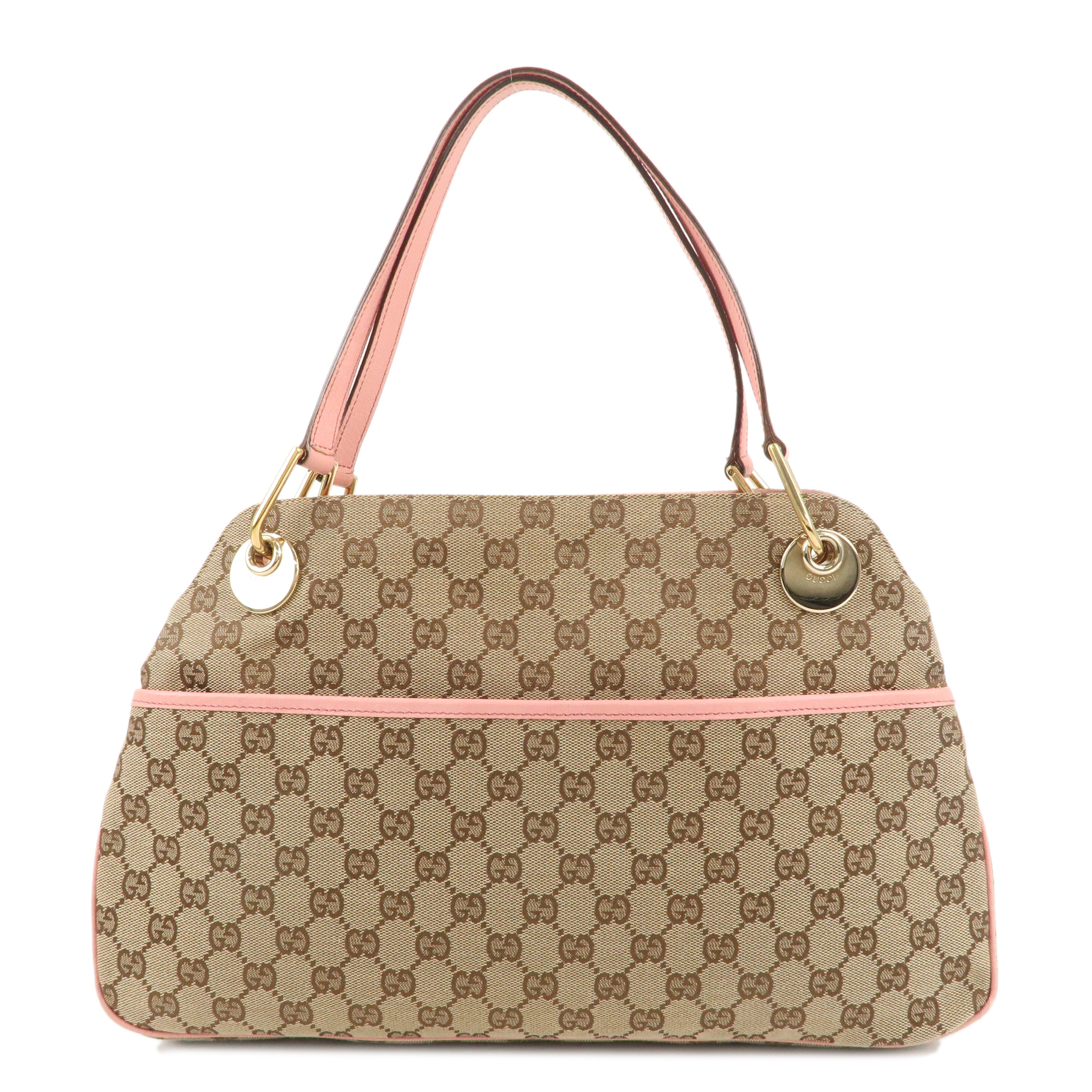 GUCCI GG Canvas Leather Tote Bag Hand Bag Beige Pink 121023