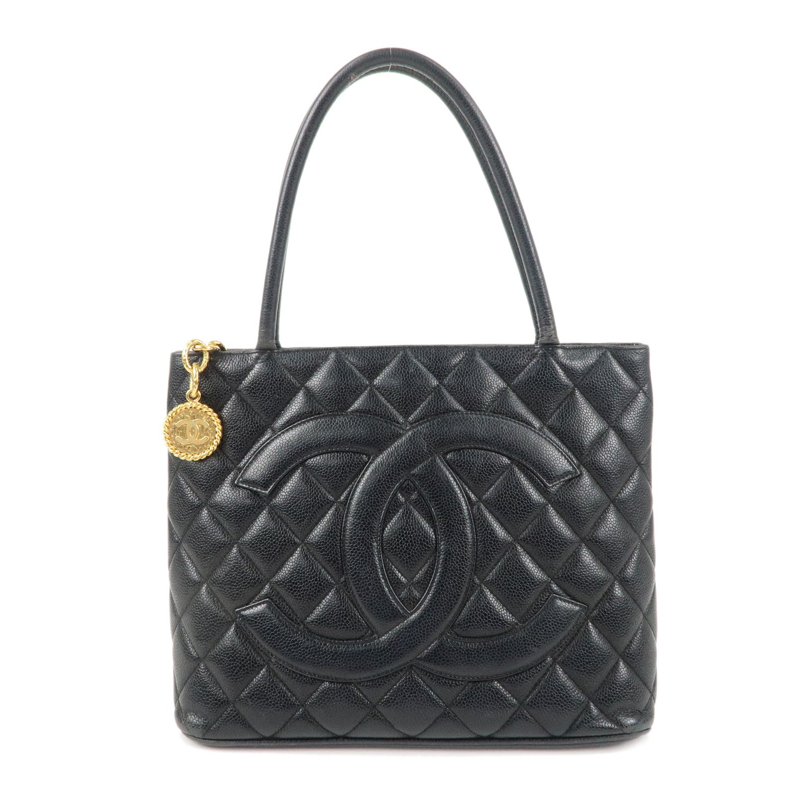 CHANEL-Caviar-Skin-Matelasse-Medallion-Tote-Bag-Black-A01804