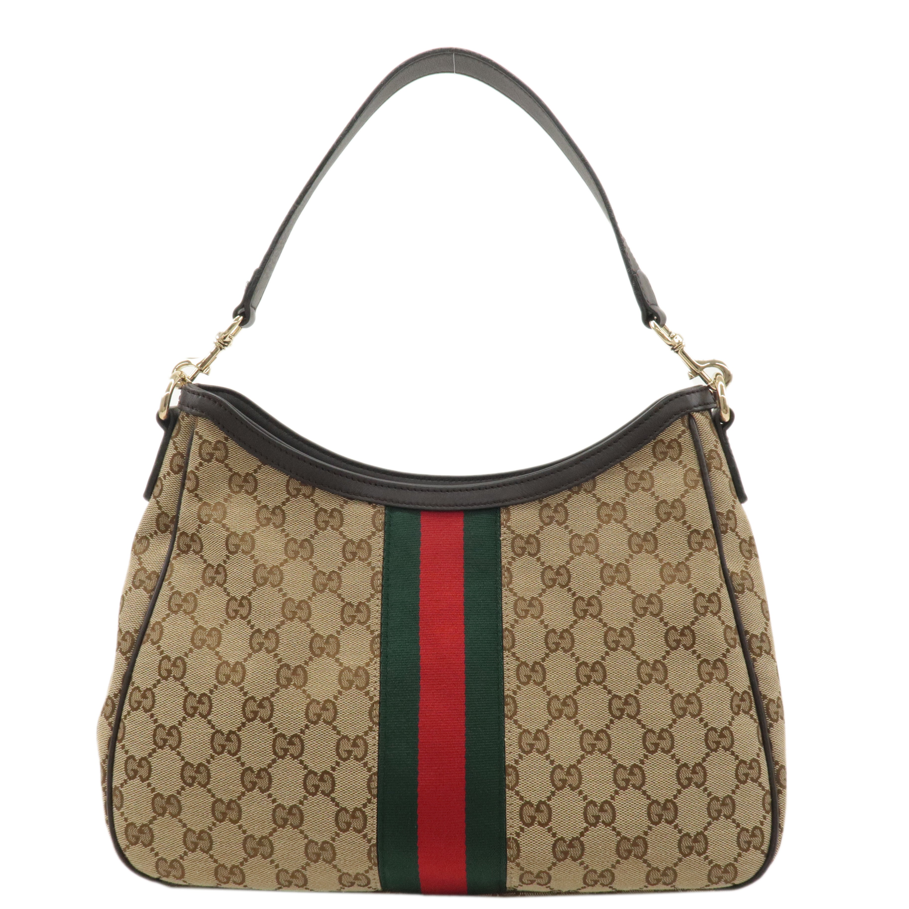 GUCCI Sherry Line GG Canvas Leather Shoulder Bag BeigeBrown 388921