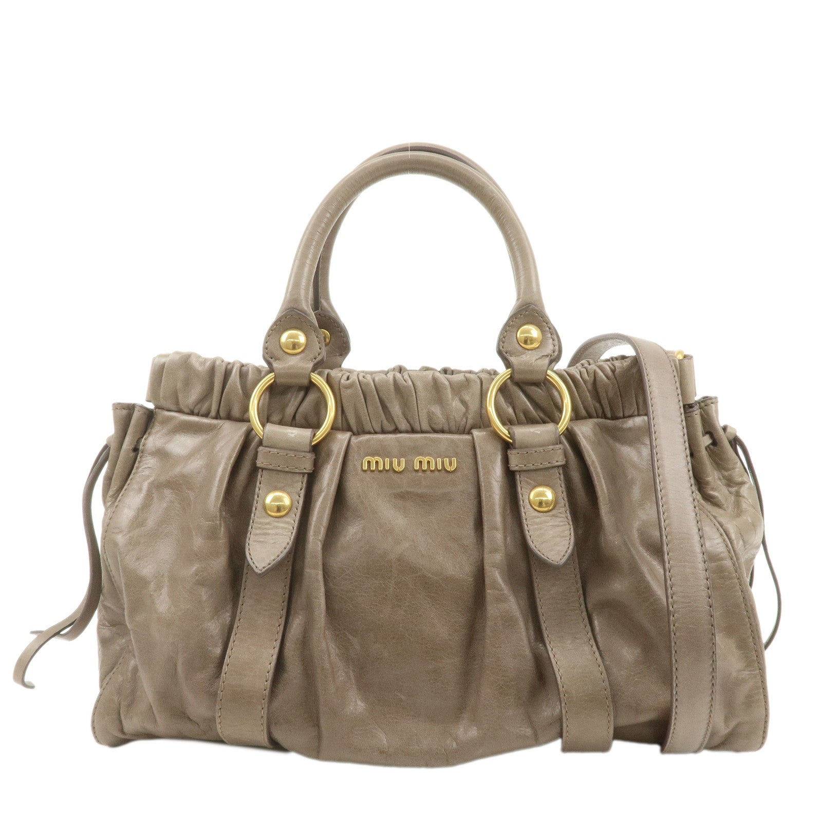 MIU MIU Leather 2Way Shoulder Bag Hand Bag Greige RT0383