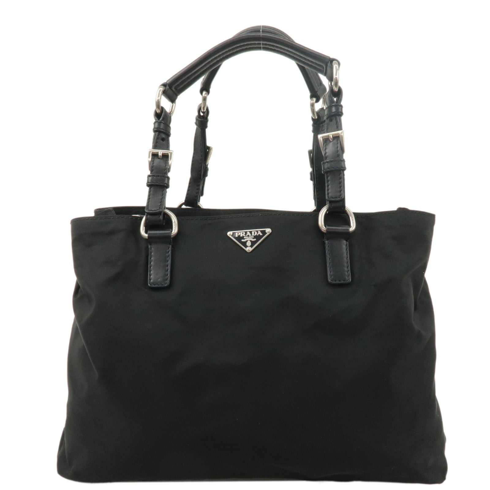 PRADA Nylon Leather Tote Bag Hand Bag Black BR2166