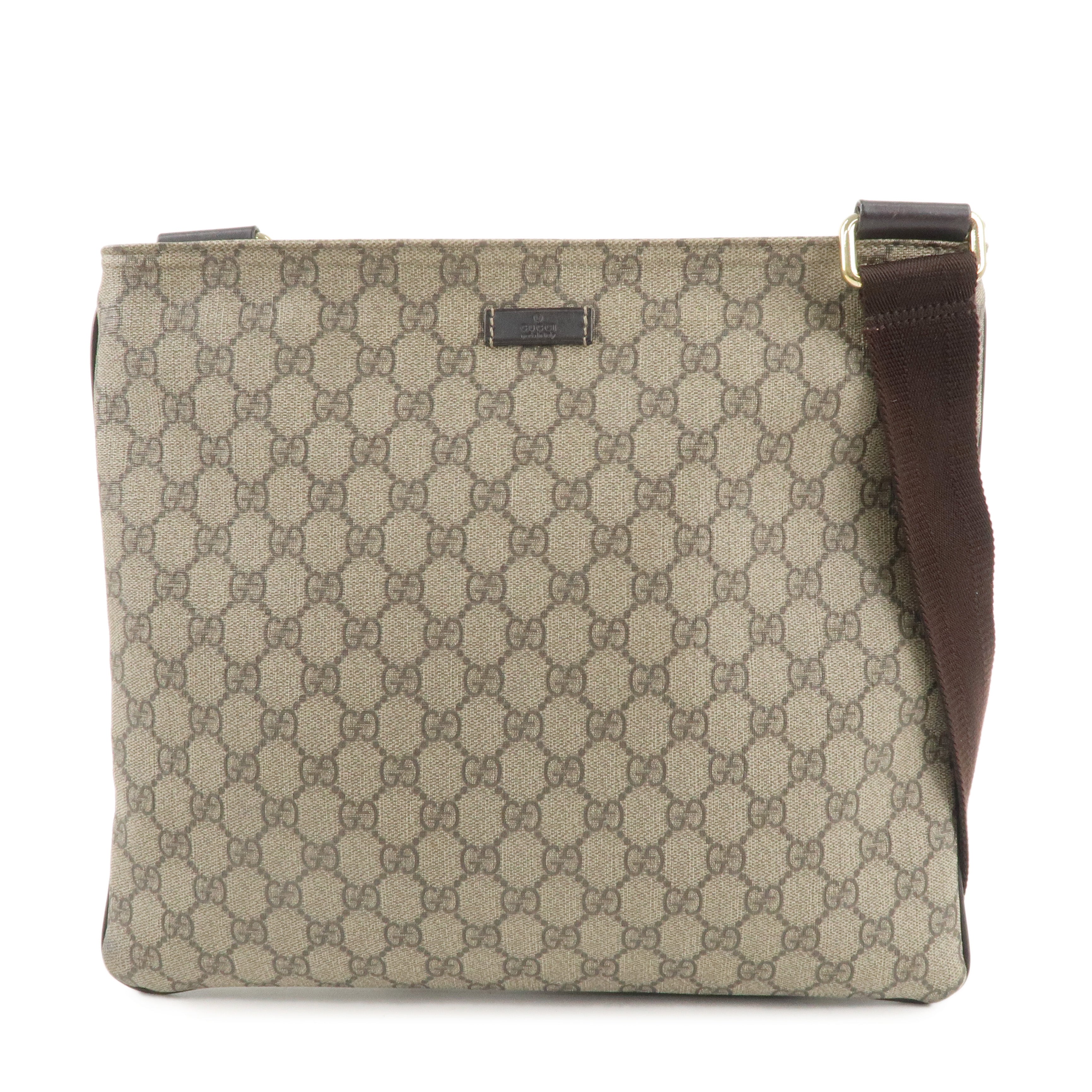 GUCCI GG Supreme Leather Shoulder Bag Beige Brown 201446