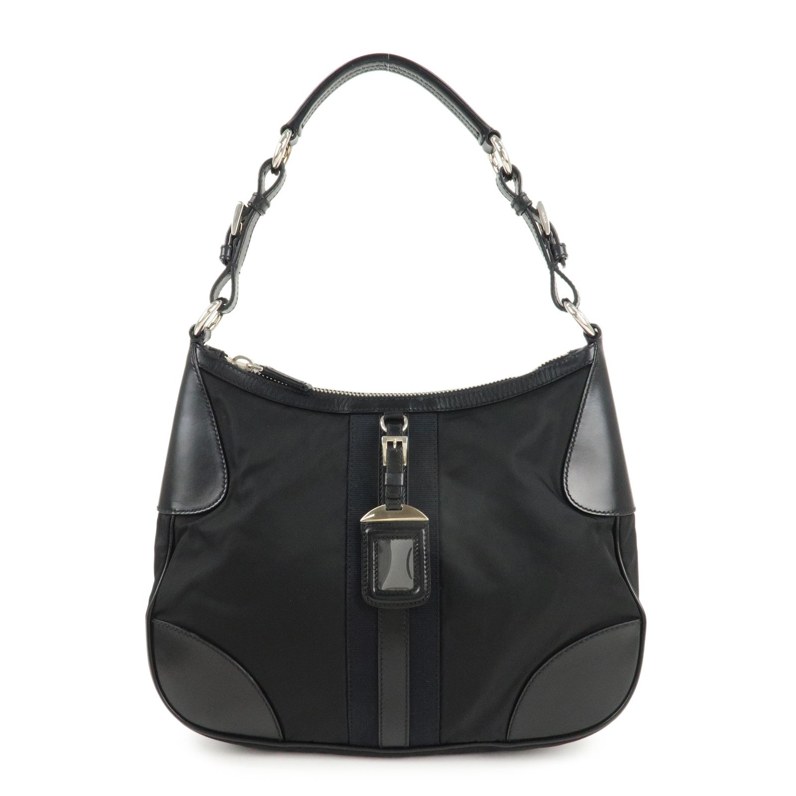 PRADA-Nylon-Leather-Shoulder-Bag-Black-BR2604