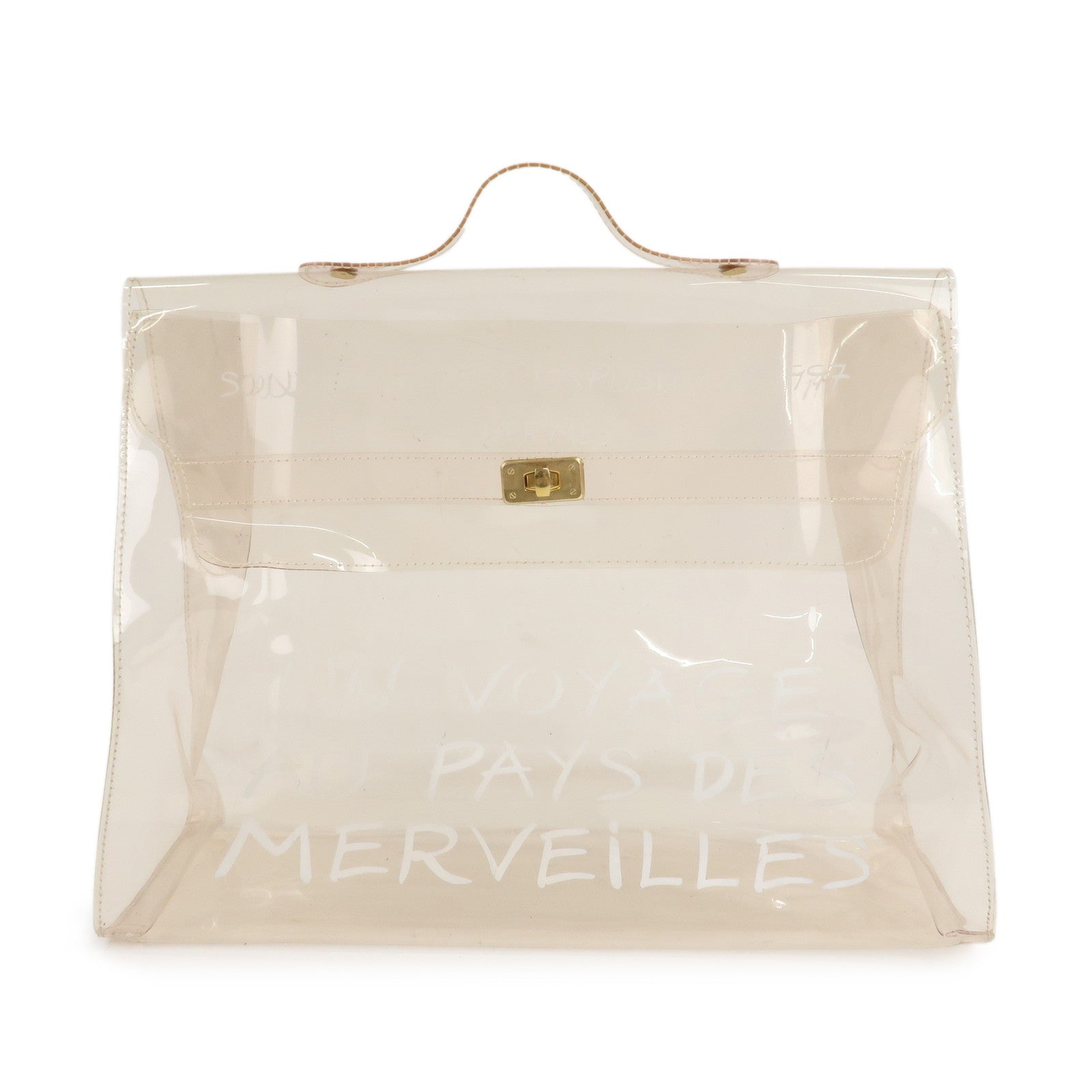 HERMES-Vinyl-Vinyl-Kelly-Transparent-Hand-Bag-Clear-Gold