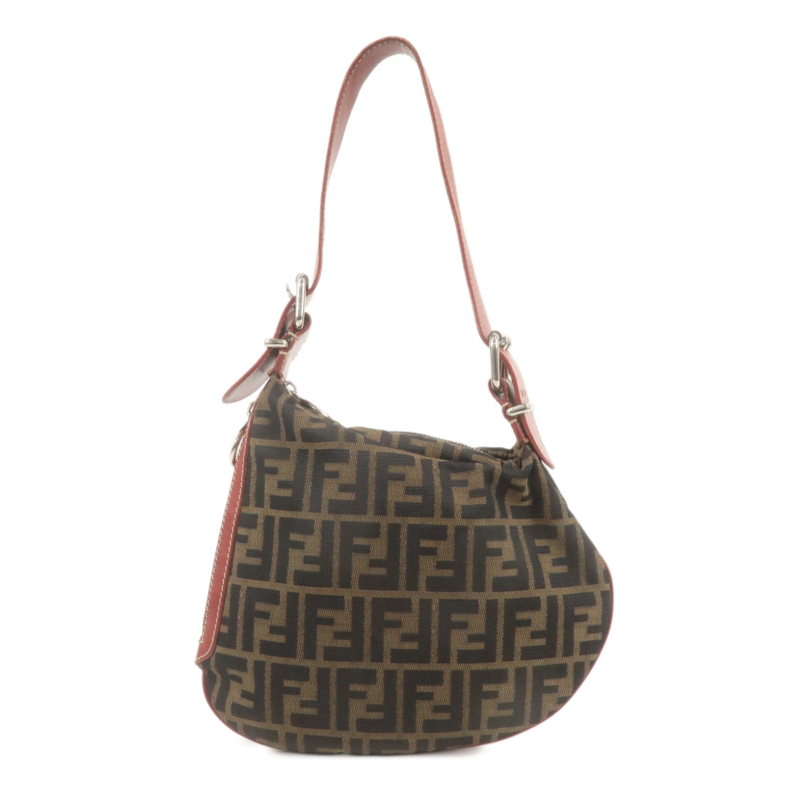 FENDI-Zucca-Canvas-Leather-One-Shoulder-Bag-Brown-Black-Red-8BR128