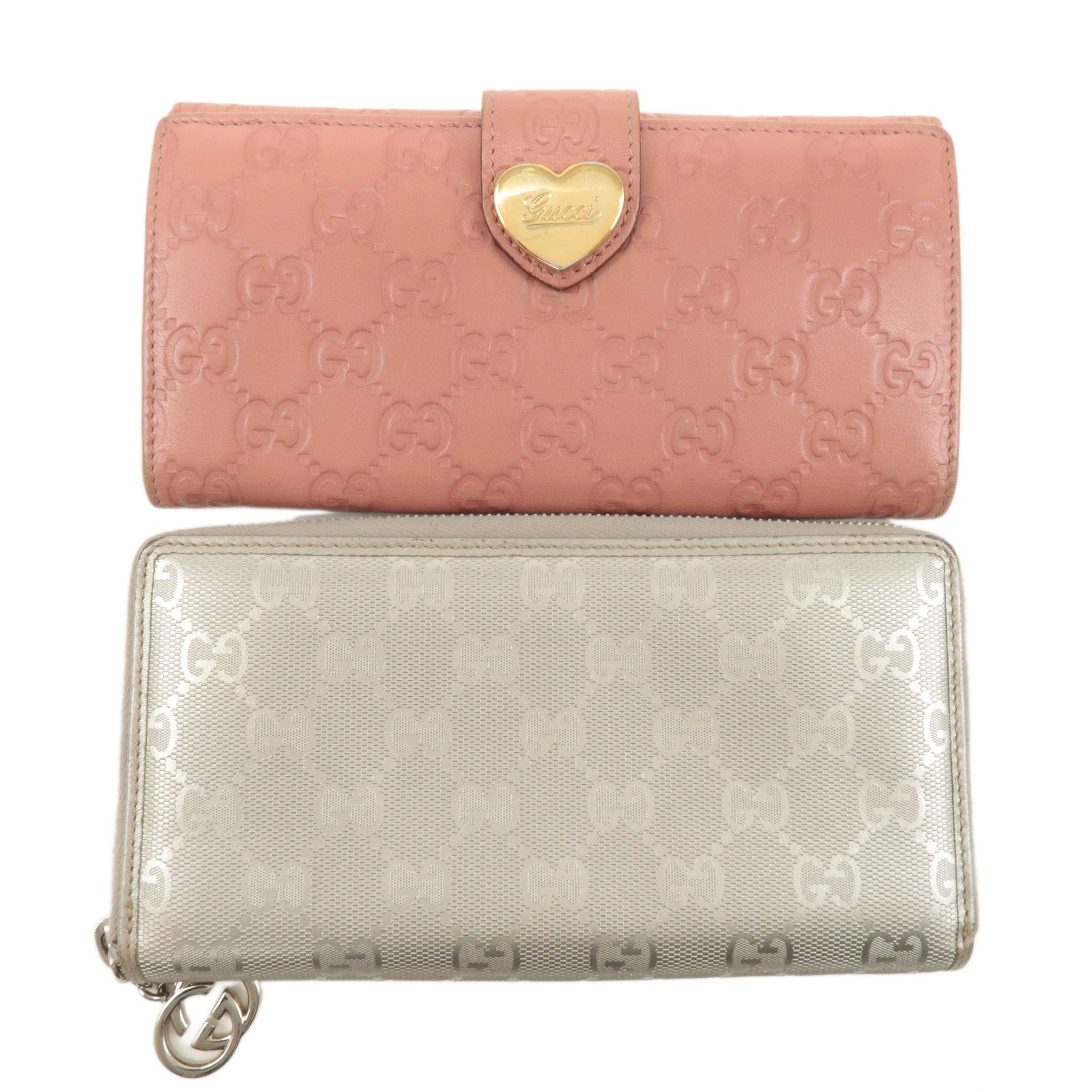 GUCCI Set of 2 Long Wallet Silver Pink 212110 20355