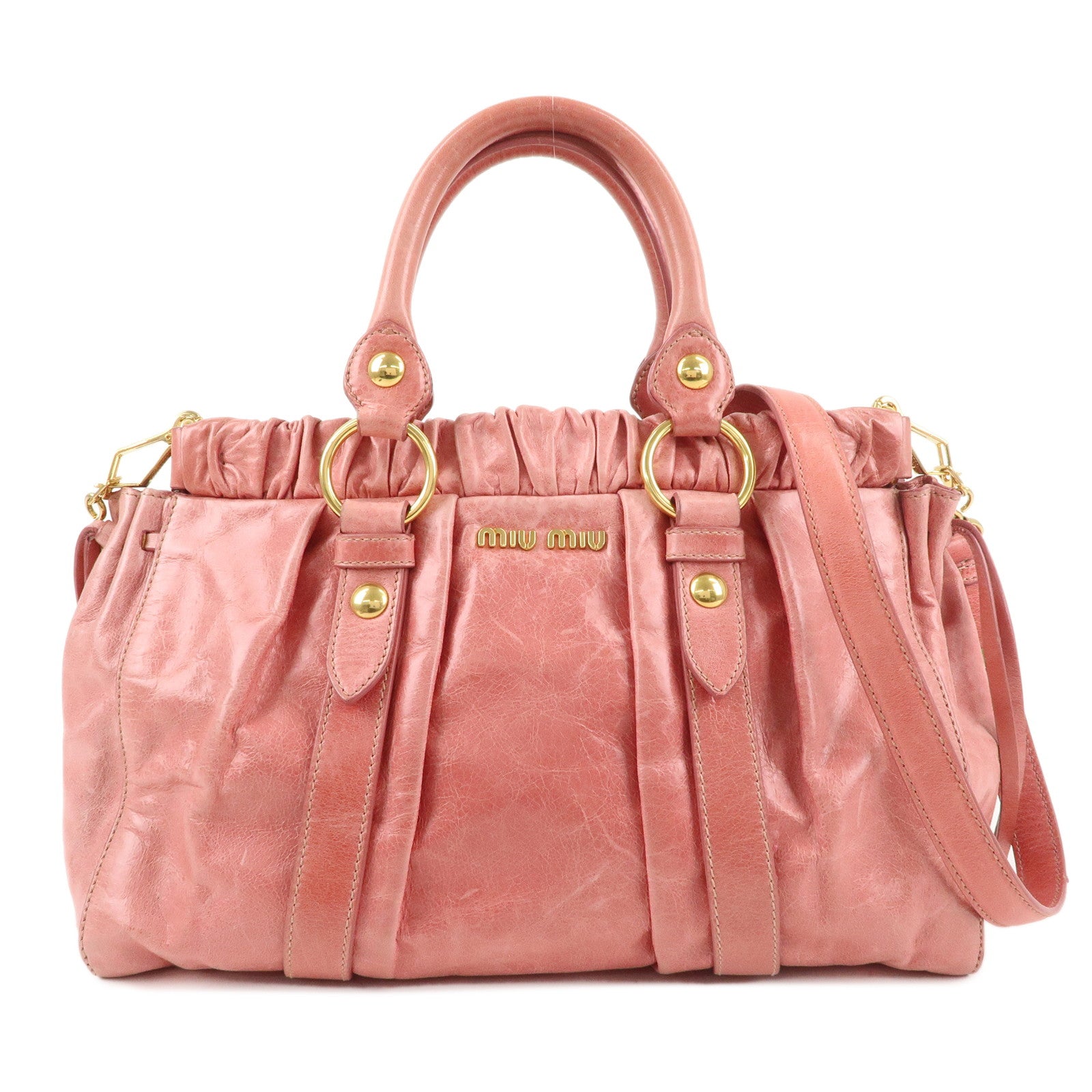 MIU-MIU-Leather-2Way-Bag-Shoulder-Bag-Hand-Bag-Pink