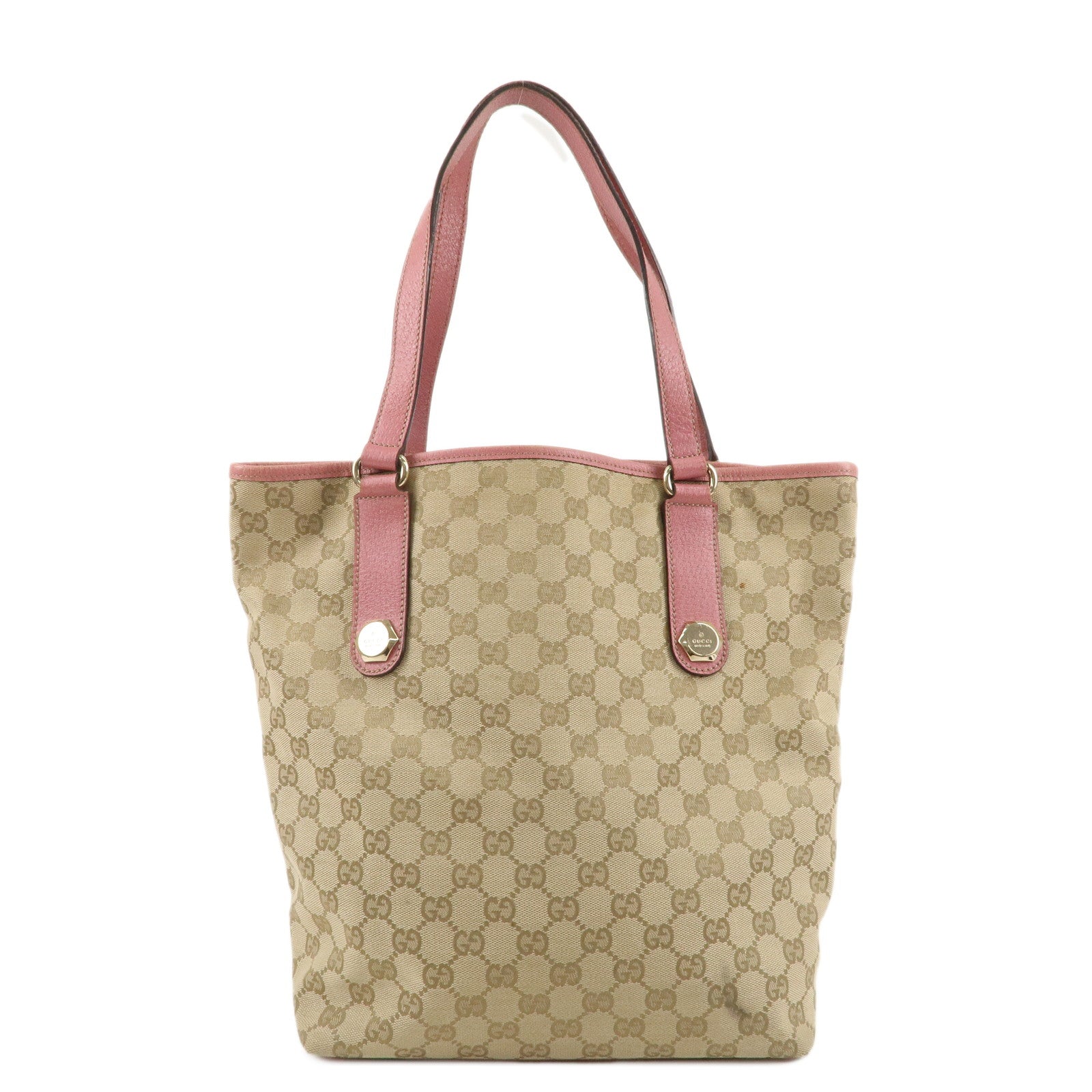 GUCCI GG Canvas Leather Tote Bag Hand Bag Beige Pink 153009