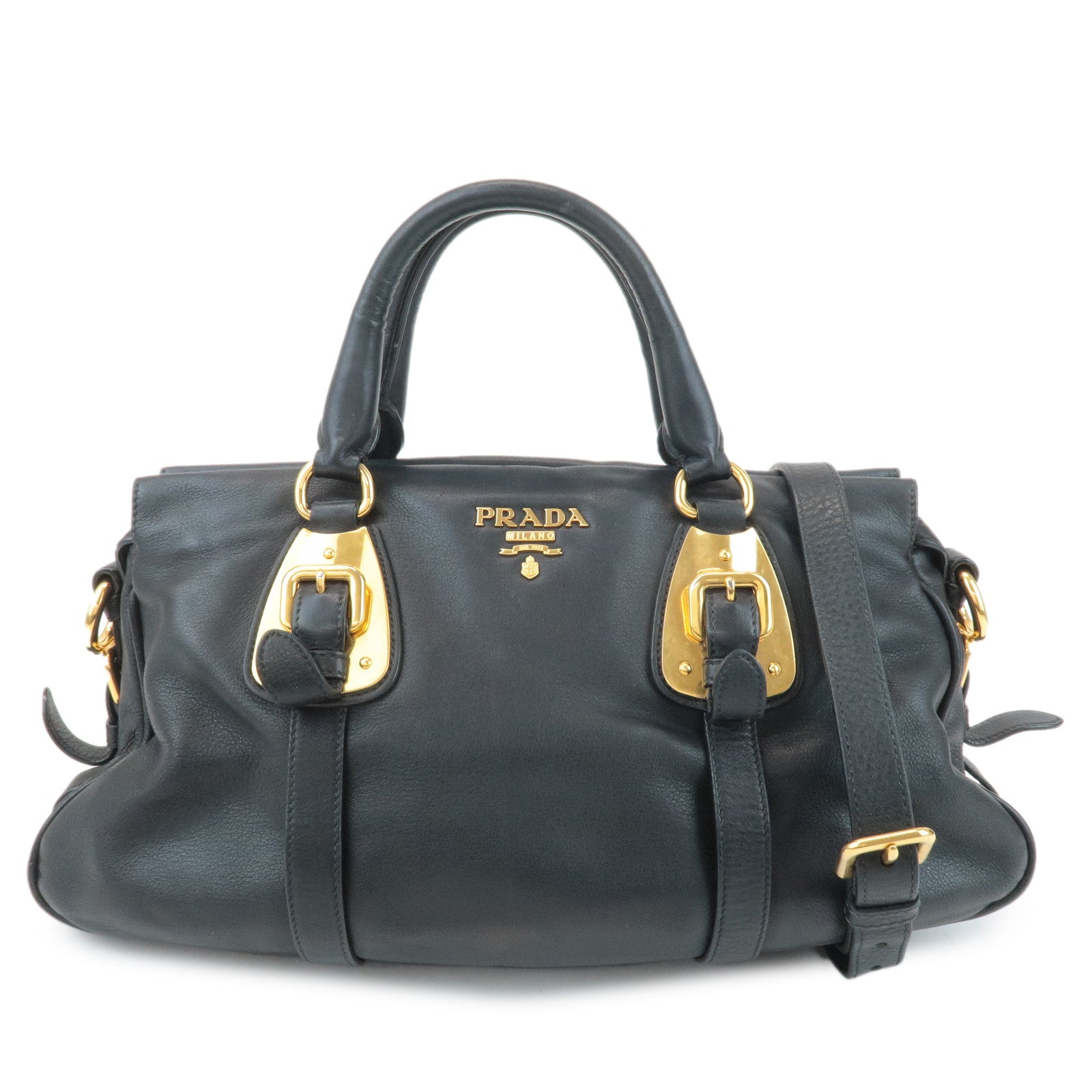 PRADA-Logo-Leather-2Way-Tote-Shoulder-Bag-Black-BN1903