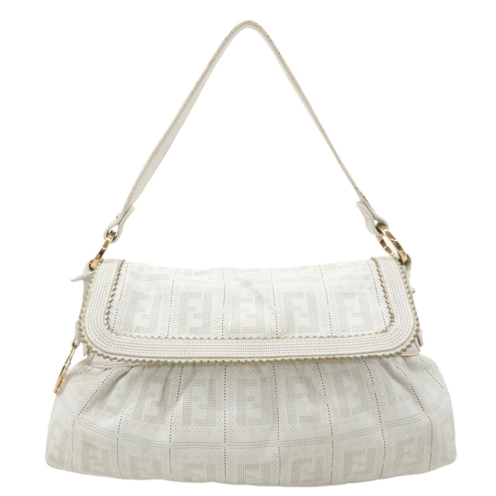 FENDI Zucca Leather Shoulder Bag Hand Bag White 8BR445