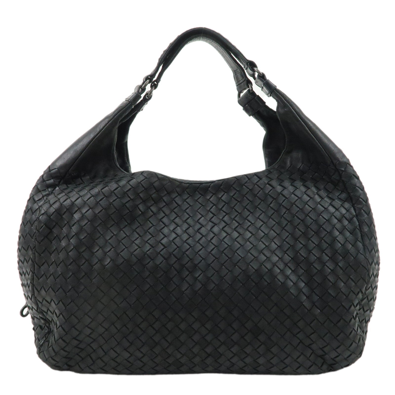 BOTTEGA-VENETA-Intrecciato-Leather-Shoulder-Bag-Black-124864