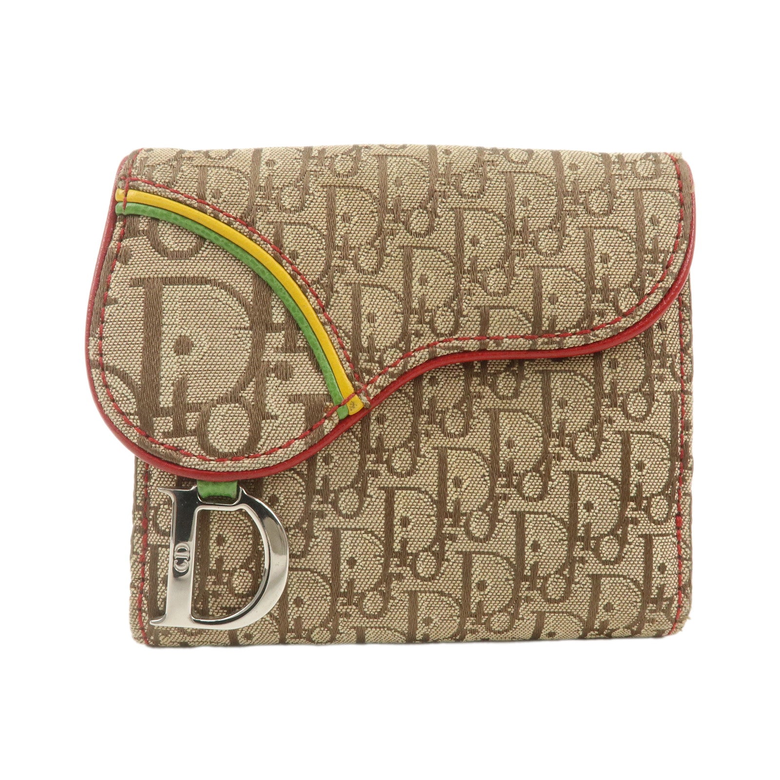 Christian-Dior-Rasta-Trotter-Canvas-Leather-Saddle-Compact-Wallet