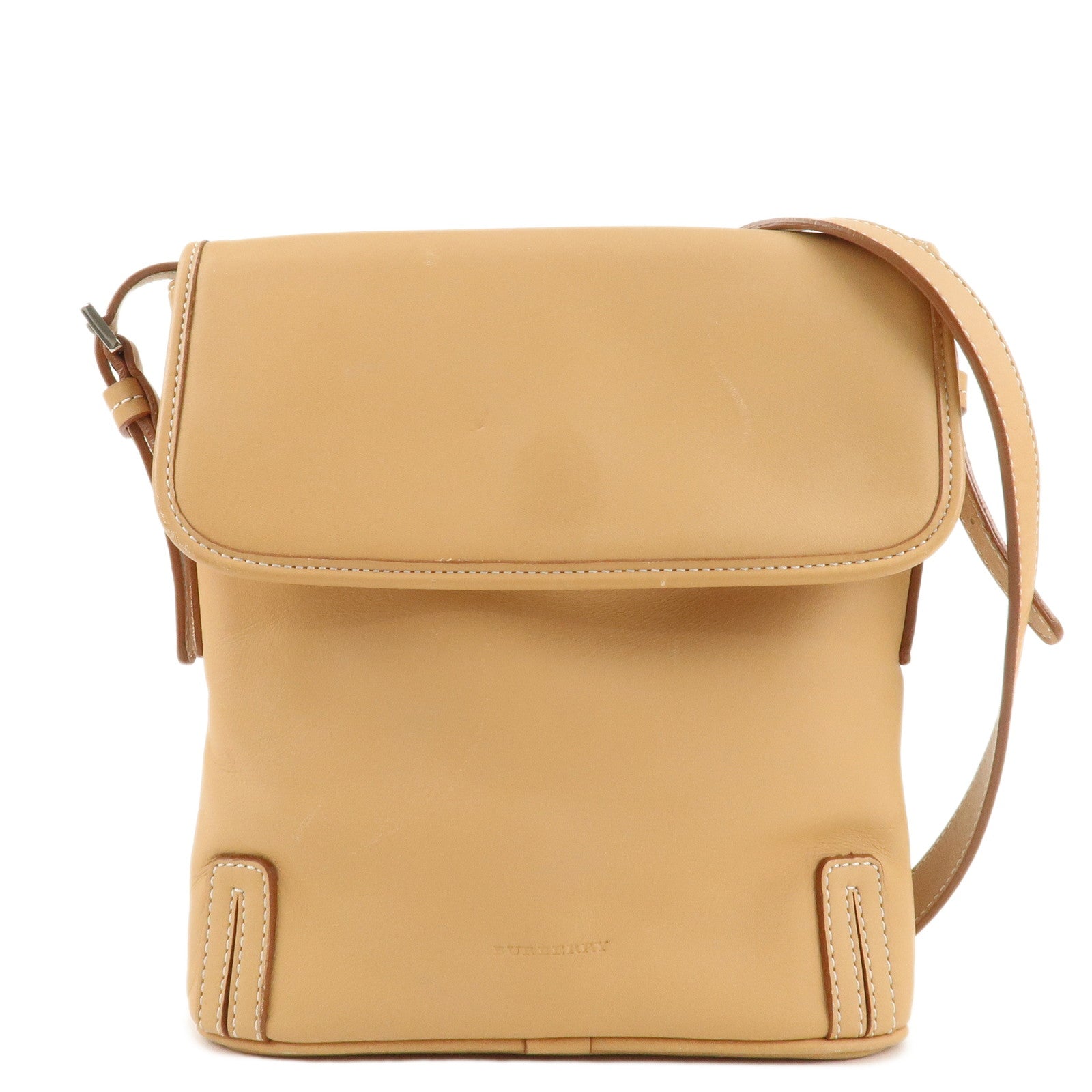 BURBERRY-Leather-Shoulder-Bag-Crossbody-Bag-Beige