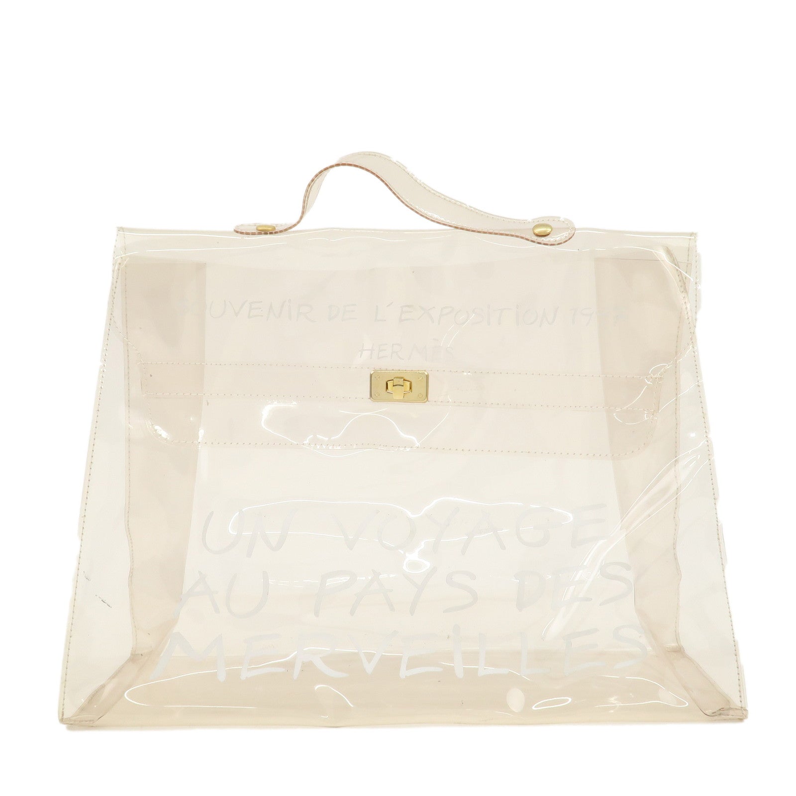 HERMES-Vinyl-Kelly-Hand-Bag-Clear-Transparent-Gold-Hardware