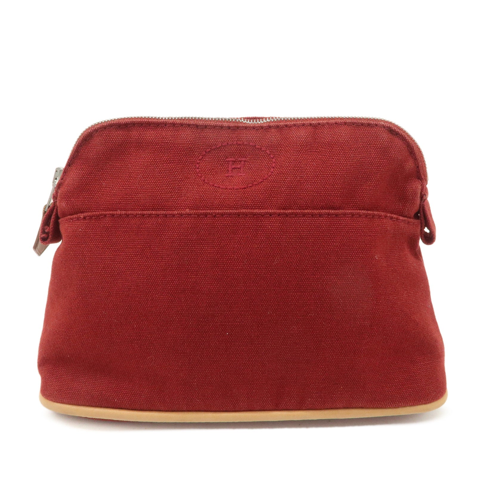 HERMES-Canvas-Leather-Bolide-Pouch-PM-Cosmetic-Pouch-Bordeaux