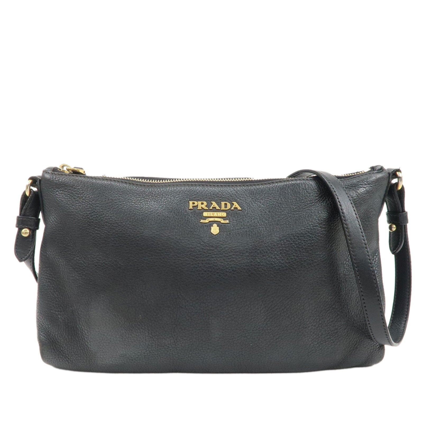 PRADA-Leather-Shoulder-Bag-Crossbody-Bag-Purse-Pouch-Black-1BH050