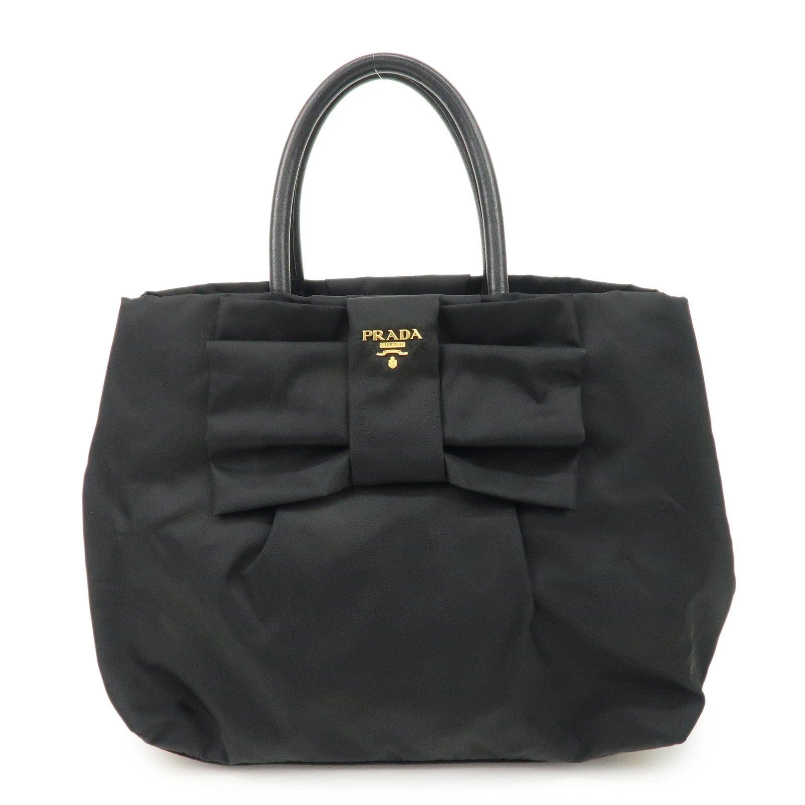 PRADA-Nylon-Leather-Ribbon-Hand-Bag-Tote-Bag-NERO-Black-BN1601