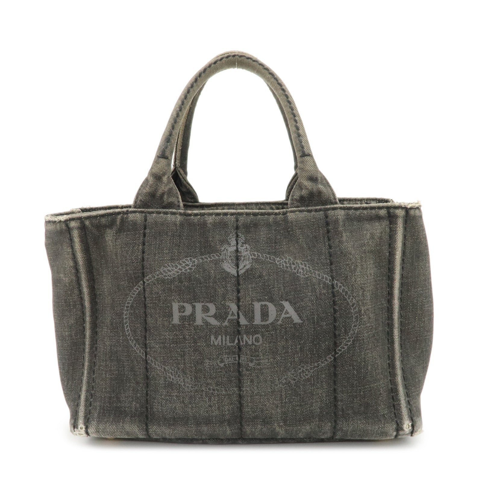 PRADA-Canapa-Mini-Denim-Hand-Bag-Tote-Bag-Black-1BG439