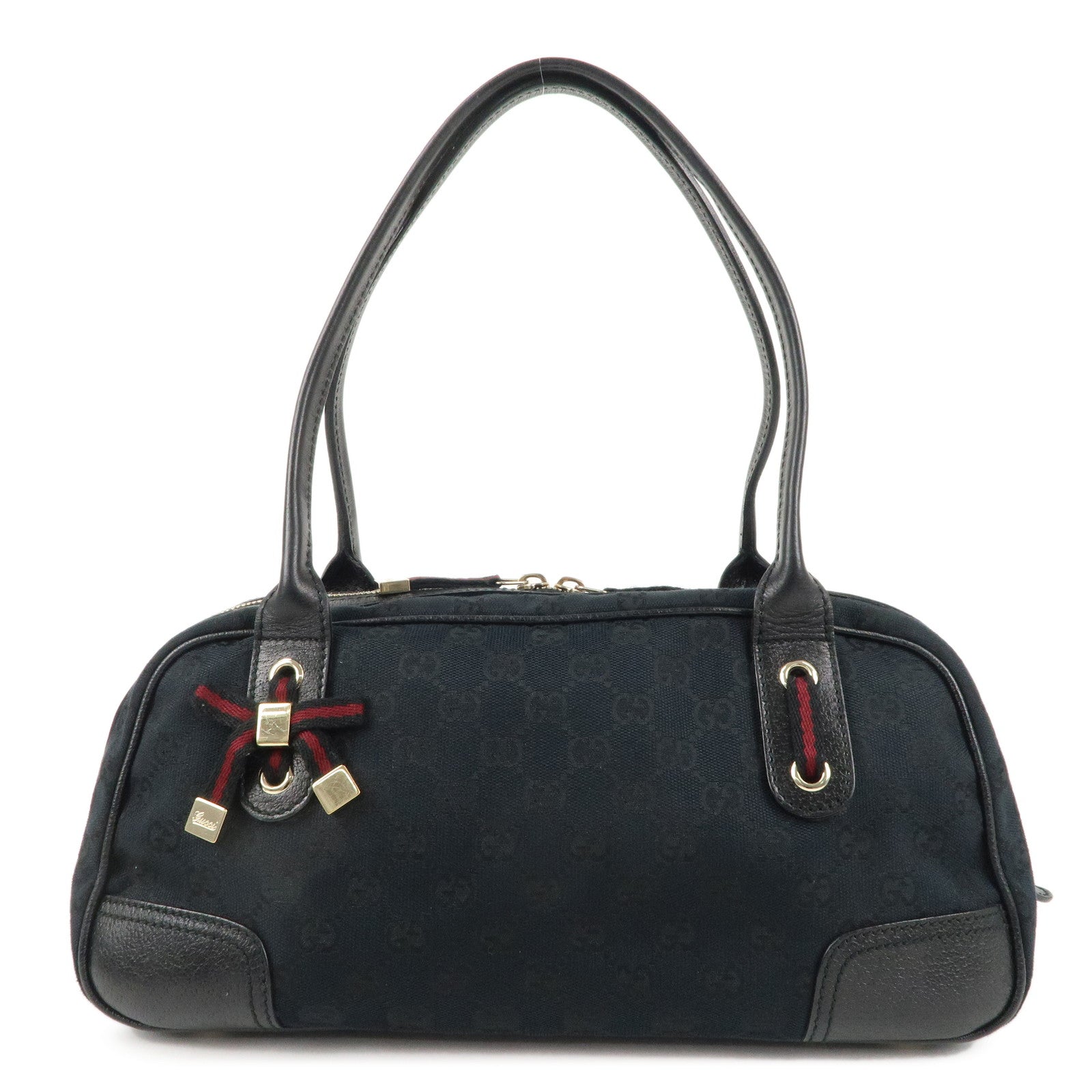 GUCCI-Princy-GG-Canvas-Leather-Mini-Boston-Bag-Black-161720