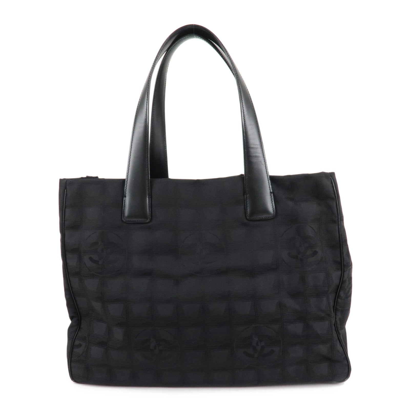 CHANEL-Travel-Line-Nylon-Jacquard-Leather-Tote-Bag-Black-A15991