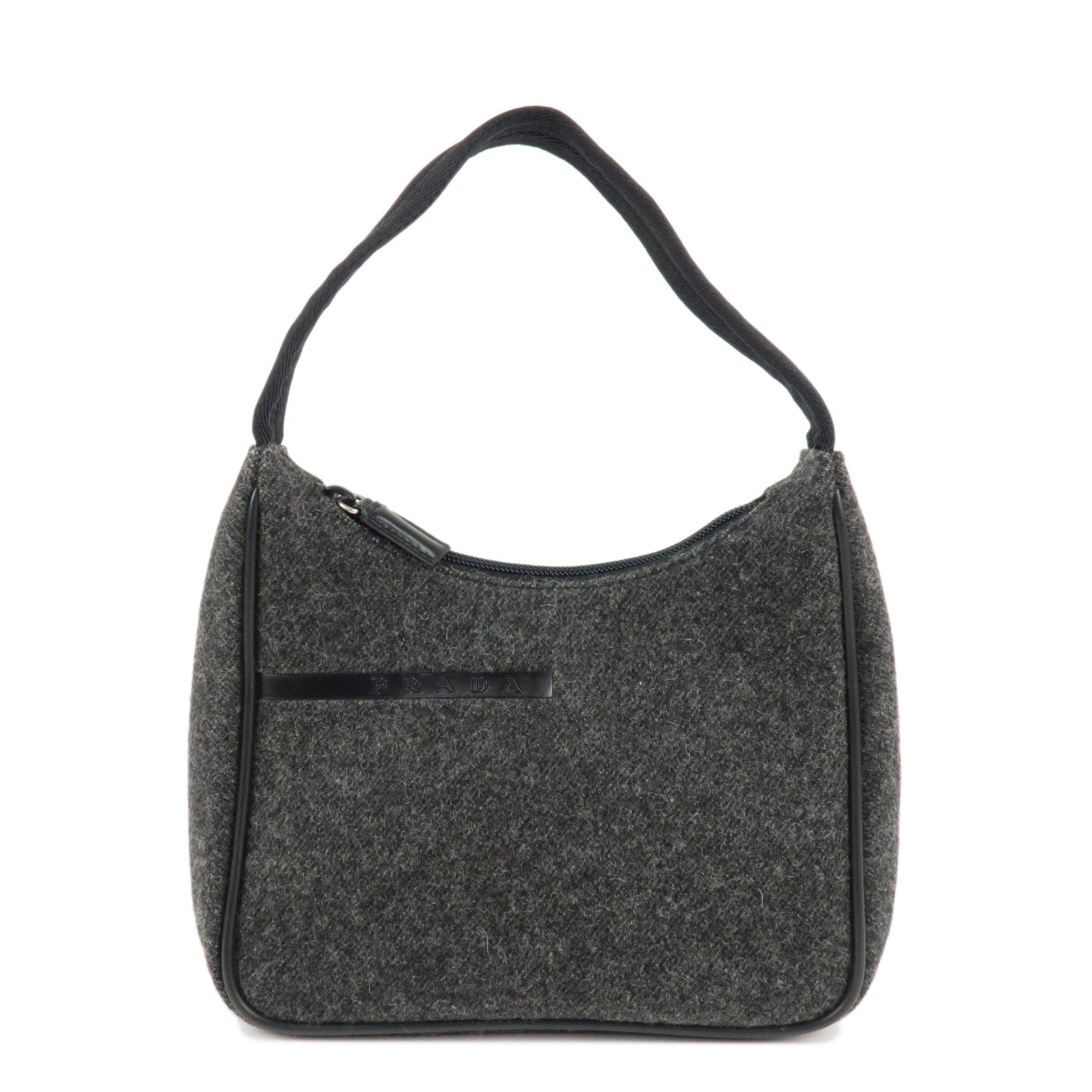 PRADA-Felt-Leather-Shoulder-Bag-Hand-Bag-Gray-Black