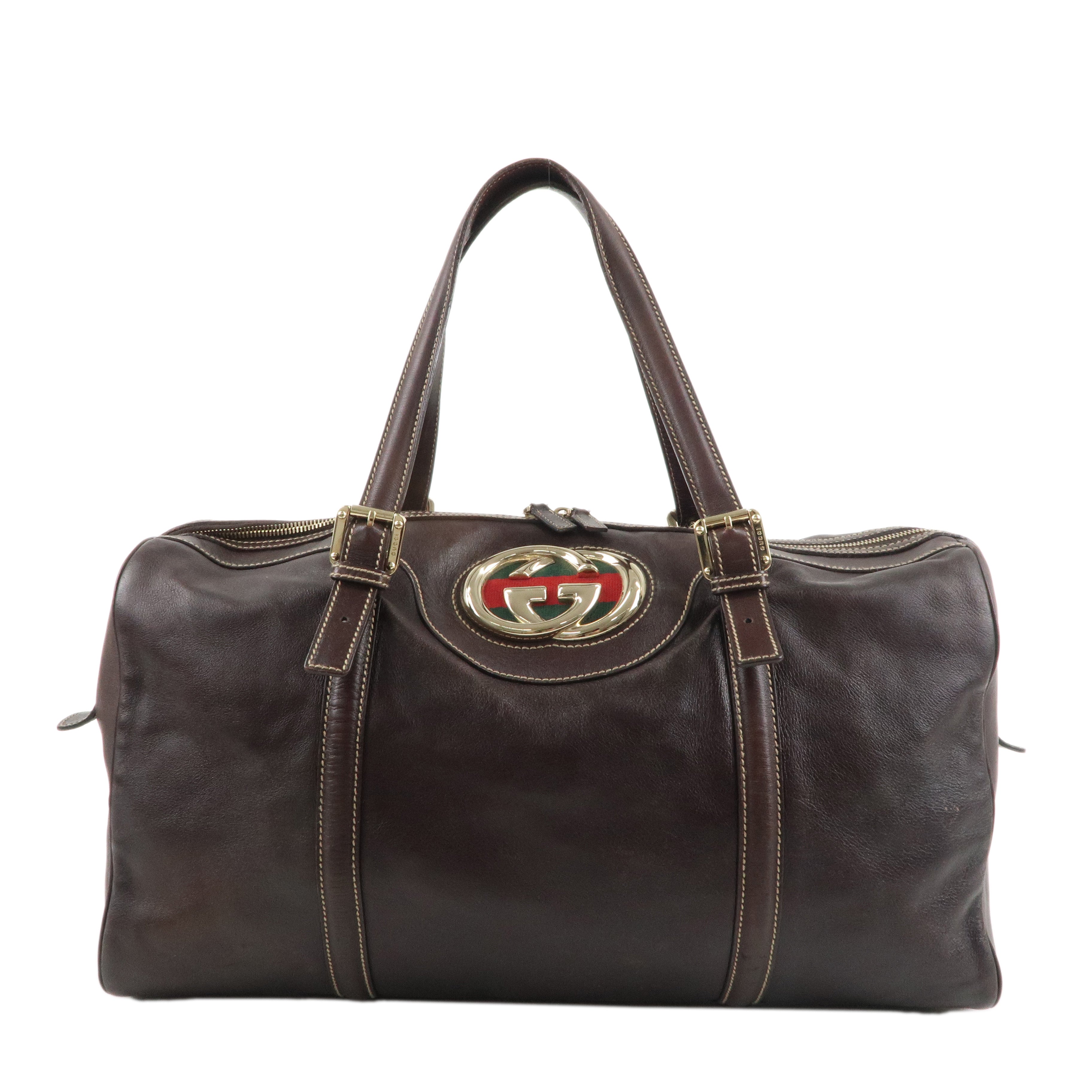 GUCCI-Sherry-Interlocking-G-Leather-Boston-Bag-Brown-175401