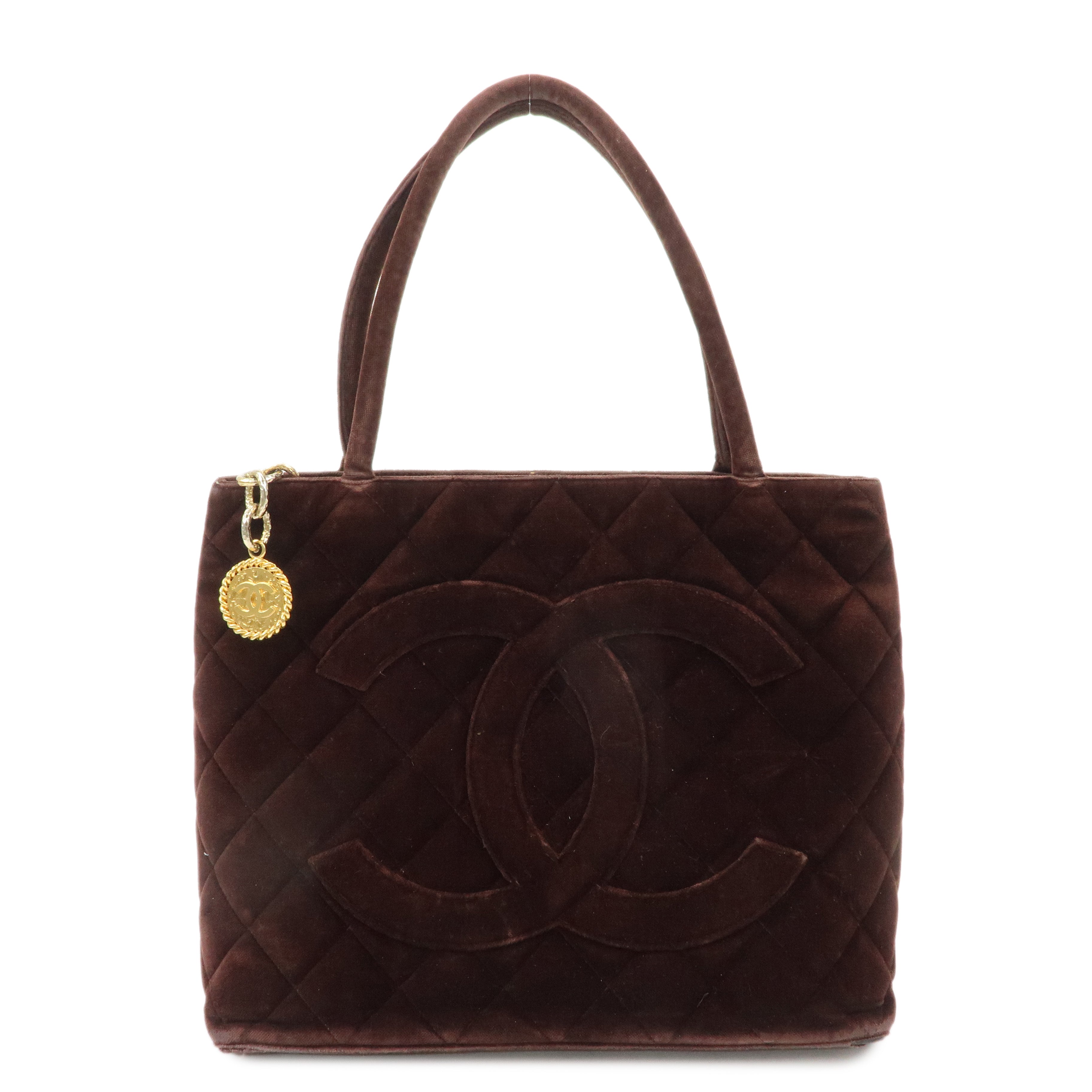 CHANEL-Matelasse-Velvet-Medalion-Tote-Bag-Brown-A01804