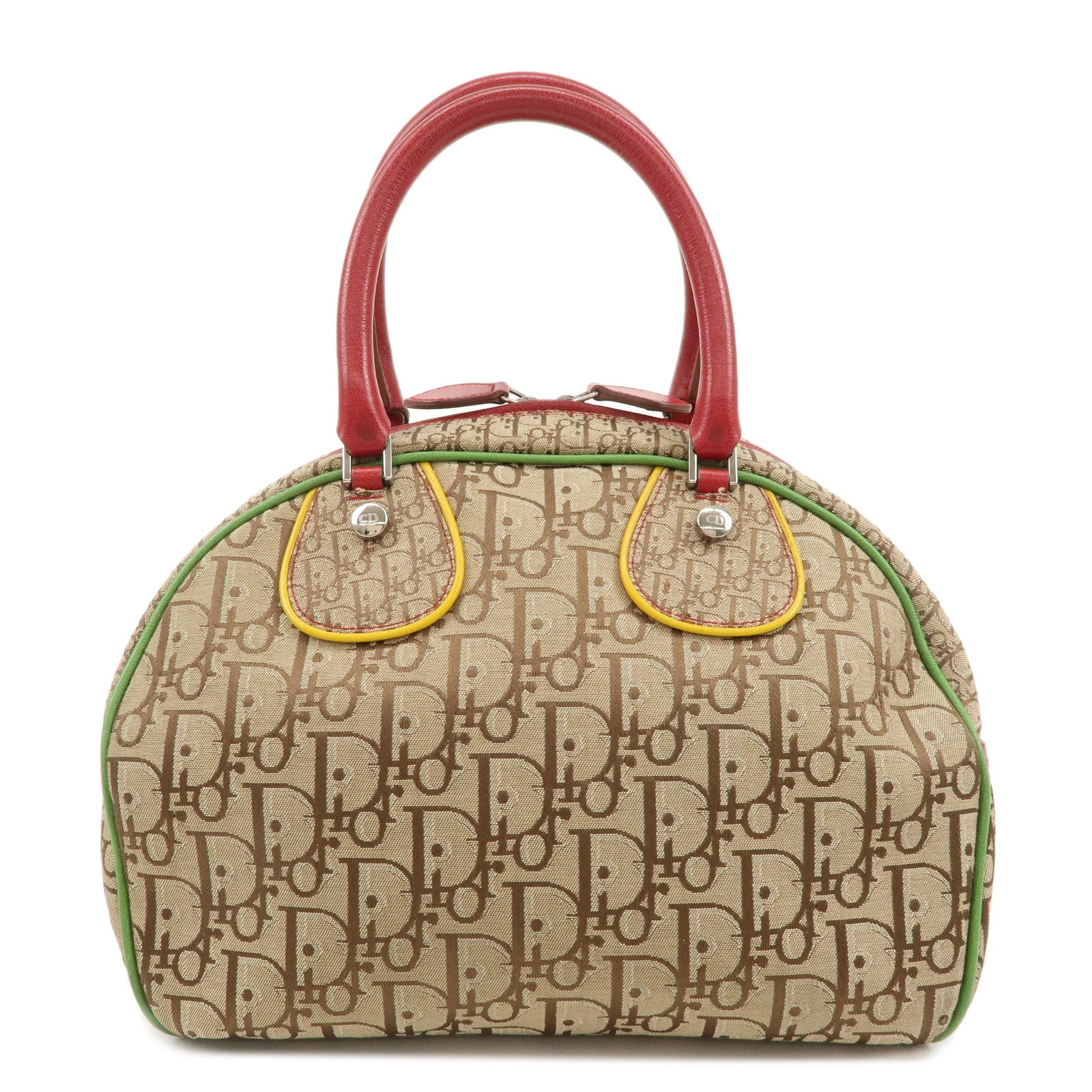 Christian-Dior-Trotter-Rasta-Canvas-Leather-Hand-Bag-Beige