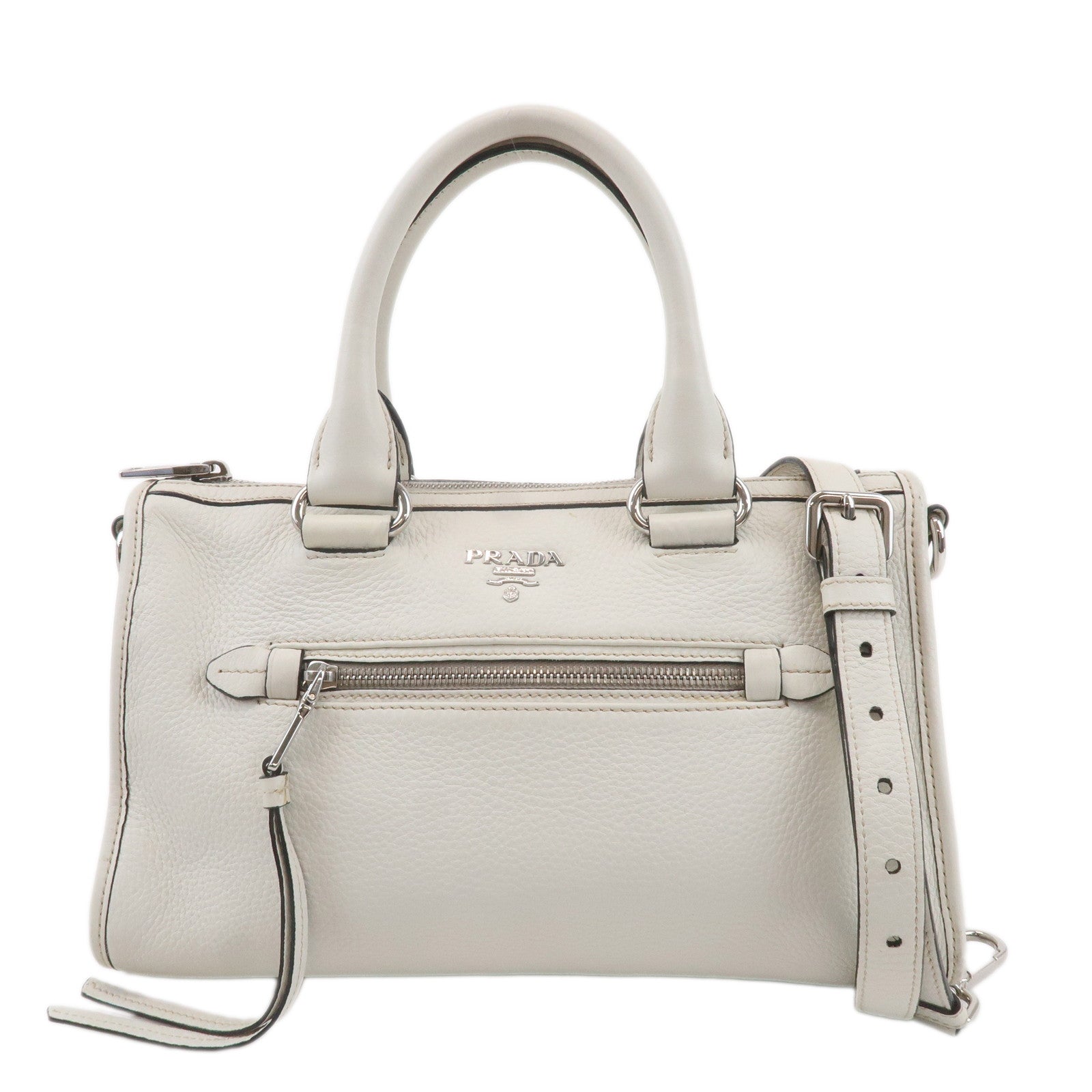 PRADA Leather Vitello Phenix 2WAY Bag Hand Bag White 1BB022